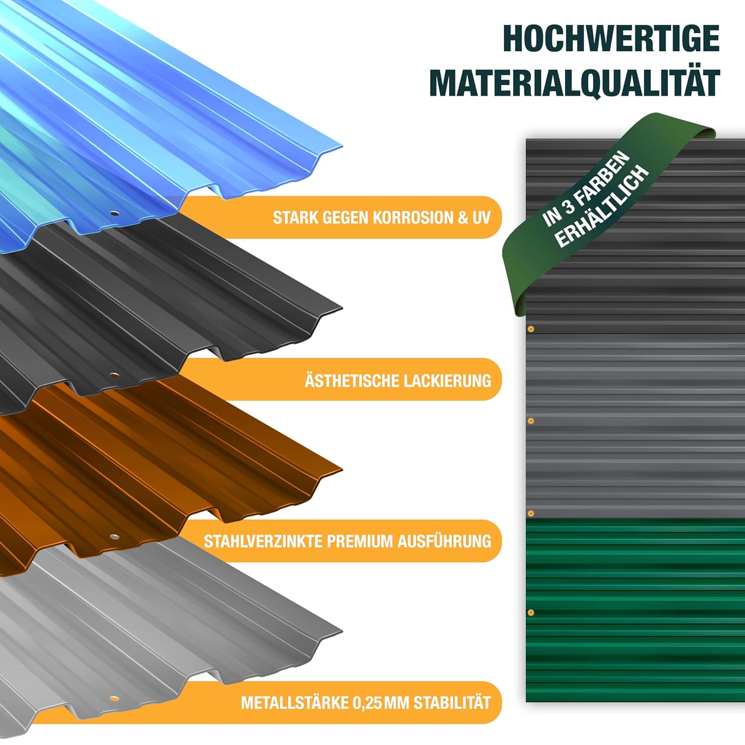 KESSER® 12 Stück Trapezblech Profilblech Set 129x45cm, 7 m2 Dachblech verzinkter Stahl 0,25mm, Dachplatten für Gerätehaus, Schuppen & Dach + Schrauben, Unterlegscheiben & Montagehandschuhe, Anthrazit — Ansicht 4