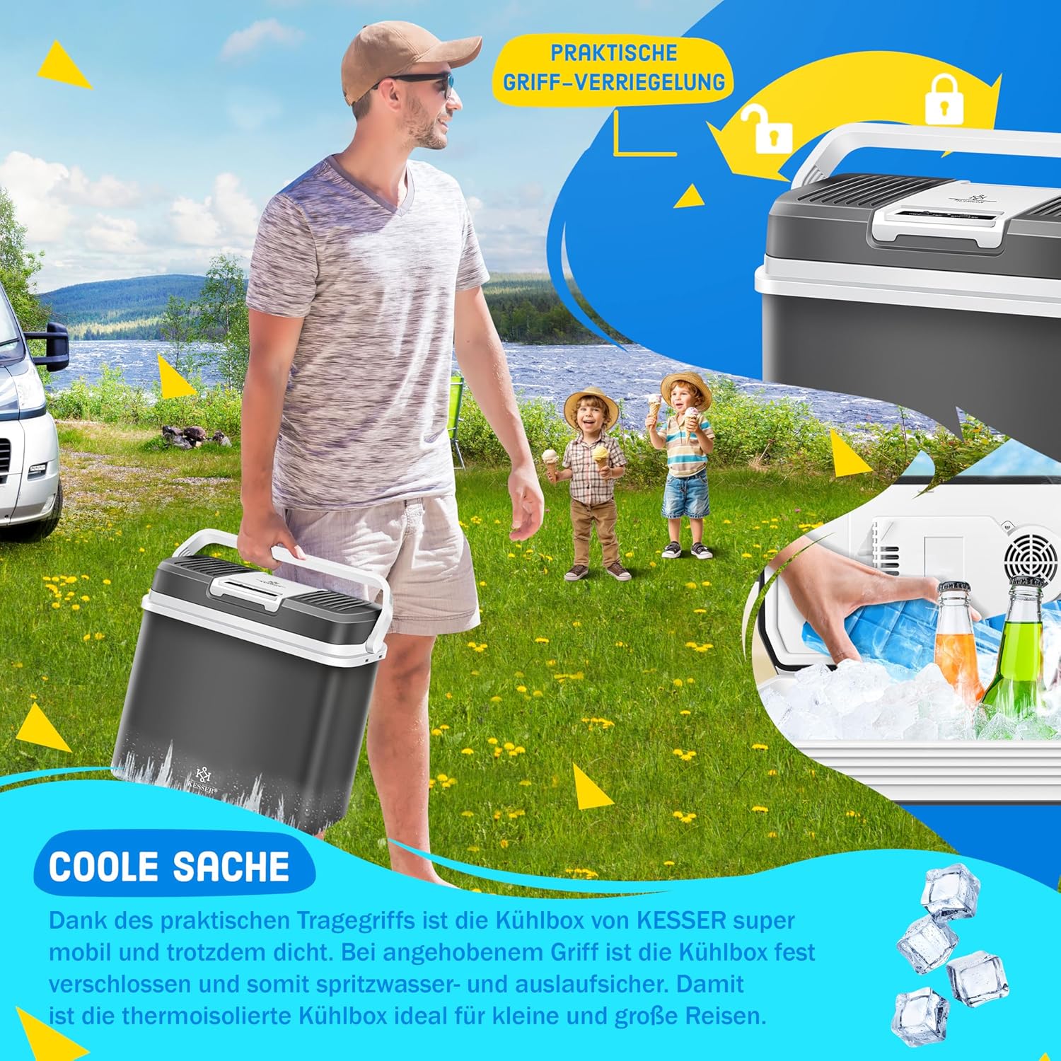 KESSER® 24 Liter Kühlbox | KÜHLT und WÄRMT | Thermo-Elektrische Kühlbox 12 Volt und 230 Volt | Thermobox für Auto, Boot & Camping | Mini-Kühlschrank mit ECO & MAX Modus | — Ansicht 3
