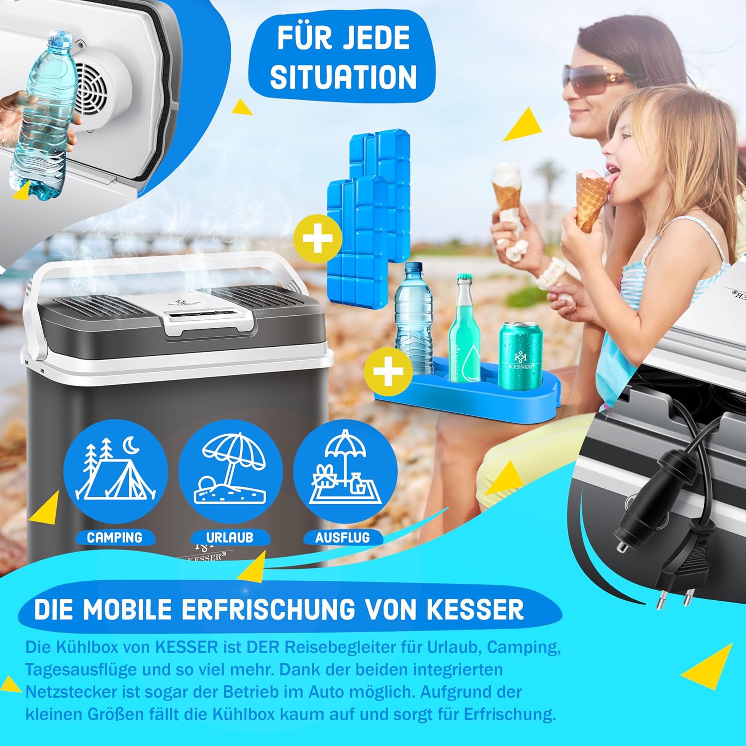 KESSER® 24 Liter Kühlbox | KÜHLT und WÄRMT | Thermo-Elektrische Kühlbox 12 Volt und 230 Volt | Thermobox für Auto, Boot & Camping | Mini-Kühlschrank mit ECO & MAX Modus | — Ansicht 5