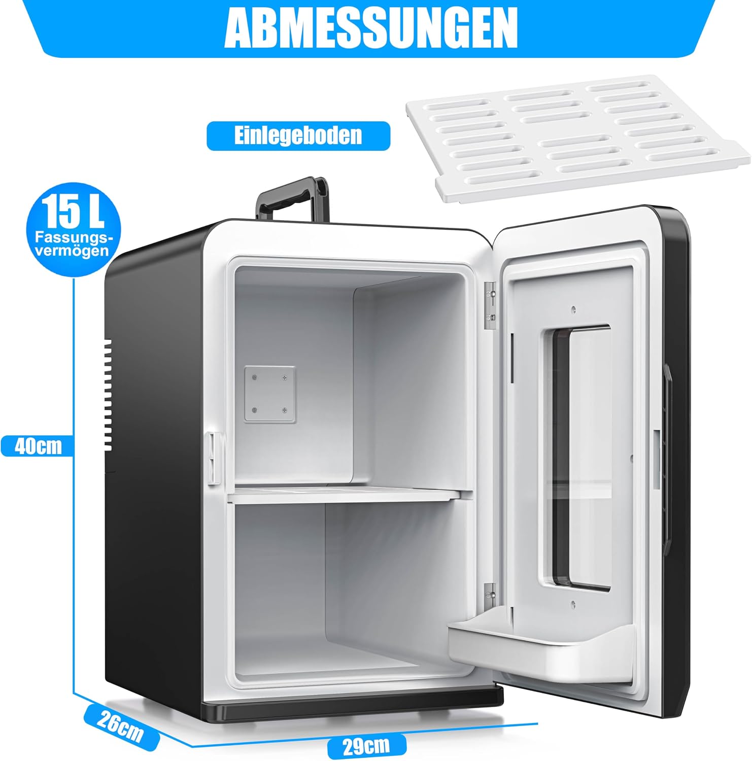KESSER® 2in1 Mini Kühlschrank Kühlbox 15 Liter Kühl und Heizfunktion Tragbarer AC DC 220-240V/12V Steckdose und Zigarettenanzünder Warmhaltebox Thermobox Auto Büros Zimmer Camping Garten Schwarz — Ansicht 2