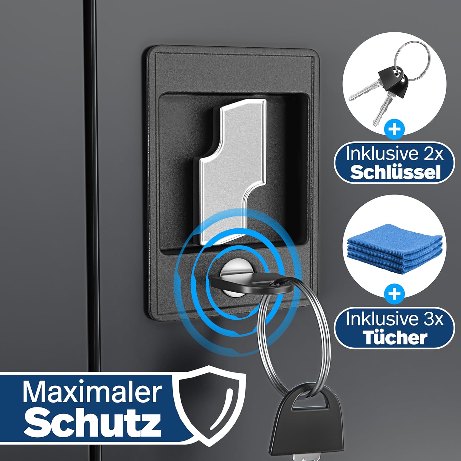 KESSER® Aktenschrank abschließbar mit Flügeltüren 180x80x40cm | Büroschrank aus Stahl mit 4 höhenverstellbaren Einlegeböden | Mehrzweckschrank 5 flexible Fächer, max. 40 kg pro Fach, inkl. 2 Schlüssel — Ansicht 4