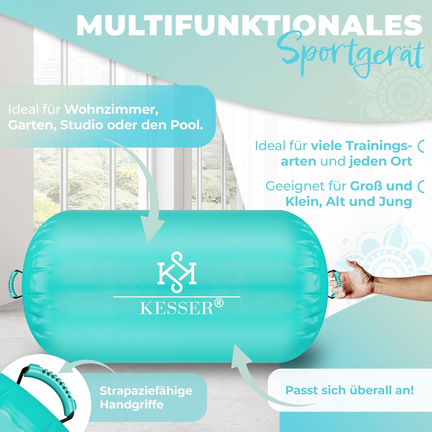 KESSER® Aufblasbare Airtrack | inkl. Tragetasche & elektr. Luftpumpe | Barrel Tumbling, Yoga, Fitnessmatte, Trainingshilfe, Turnmatte, Balance Trainer, Sportmatte, Gymnastikmatte, Workout — Ansicht 4