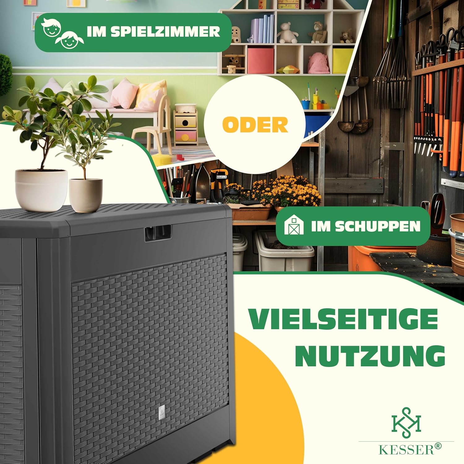 KESSER® Auflagenbox Kissenbox 310L, Klicksystem, mit Rollen & Haltegriffen, Deckel mit Hubautomatik, abschließbar, bis zu 290kg, Gartenbox Wasserdicht, Vielseitige Kissenbox, Rattanoptik-Anthrazit — Ansicht 6