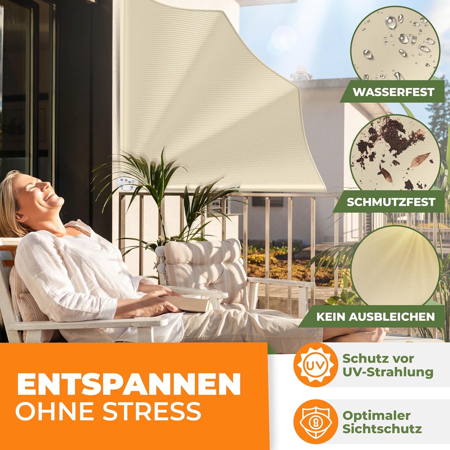 KESSER® Balkonfächer klappbar mit Wandhalterung | 140x140cm | Sichtschutz Balkon Windschutz | Balkonsichtschutz | Seitenmarkise | witterungsbeständig | inkl. Montagematerial & Schutzcover | Beige — Ansicht 4