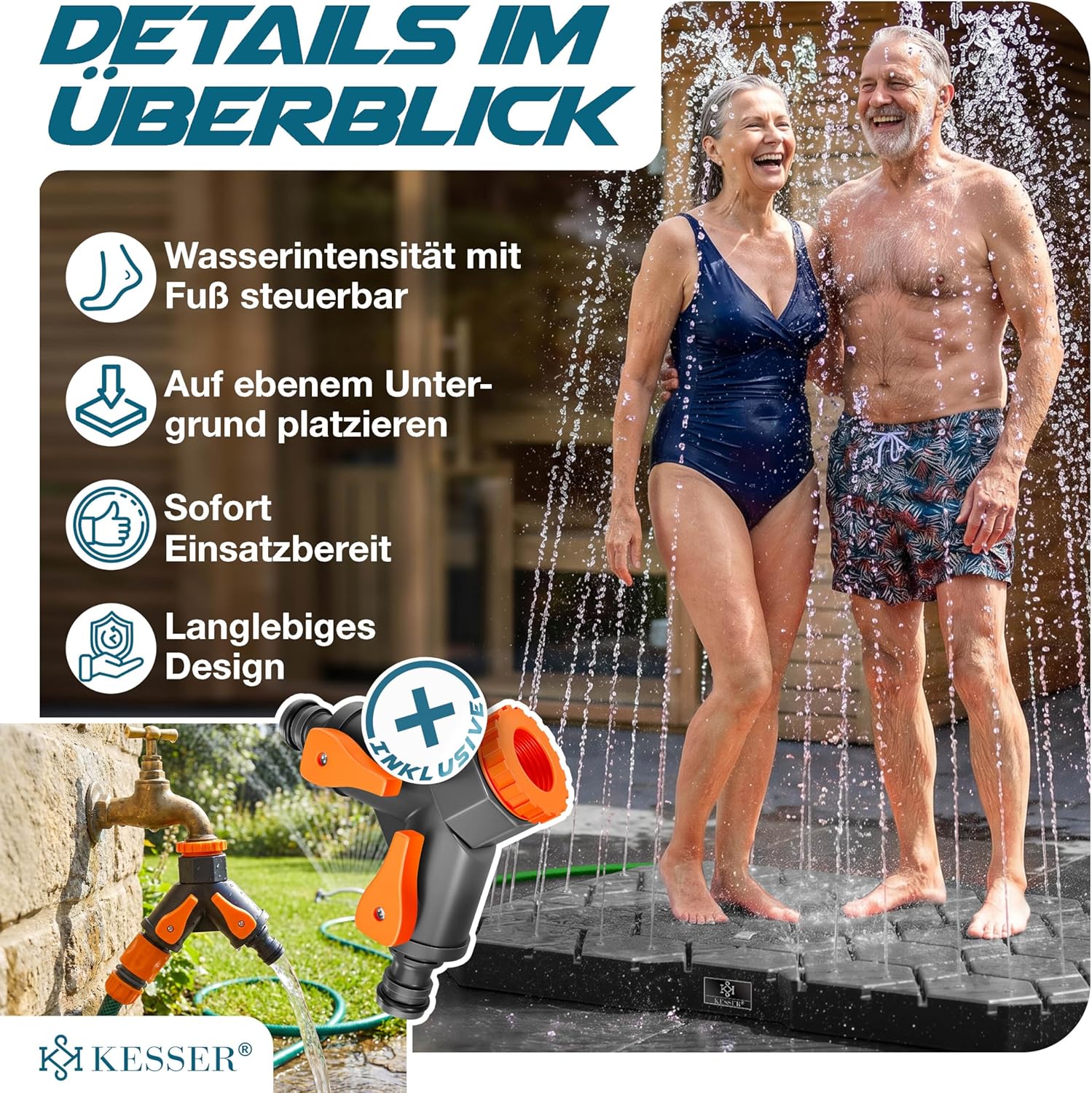 KESSER® Bodendusche Geo Gartendusche, Dusche für alle - Groß, Klein & Vierbeiner, rutschfest, UV- & Wetterfest, Rostfrei & Schimmelresistent, Steuerung über Fußrad, Inklusive Zubehör, Anthrazit — Ansicht 6
