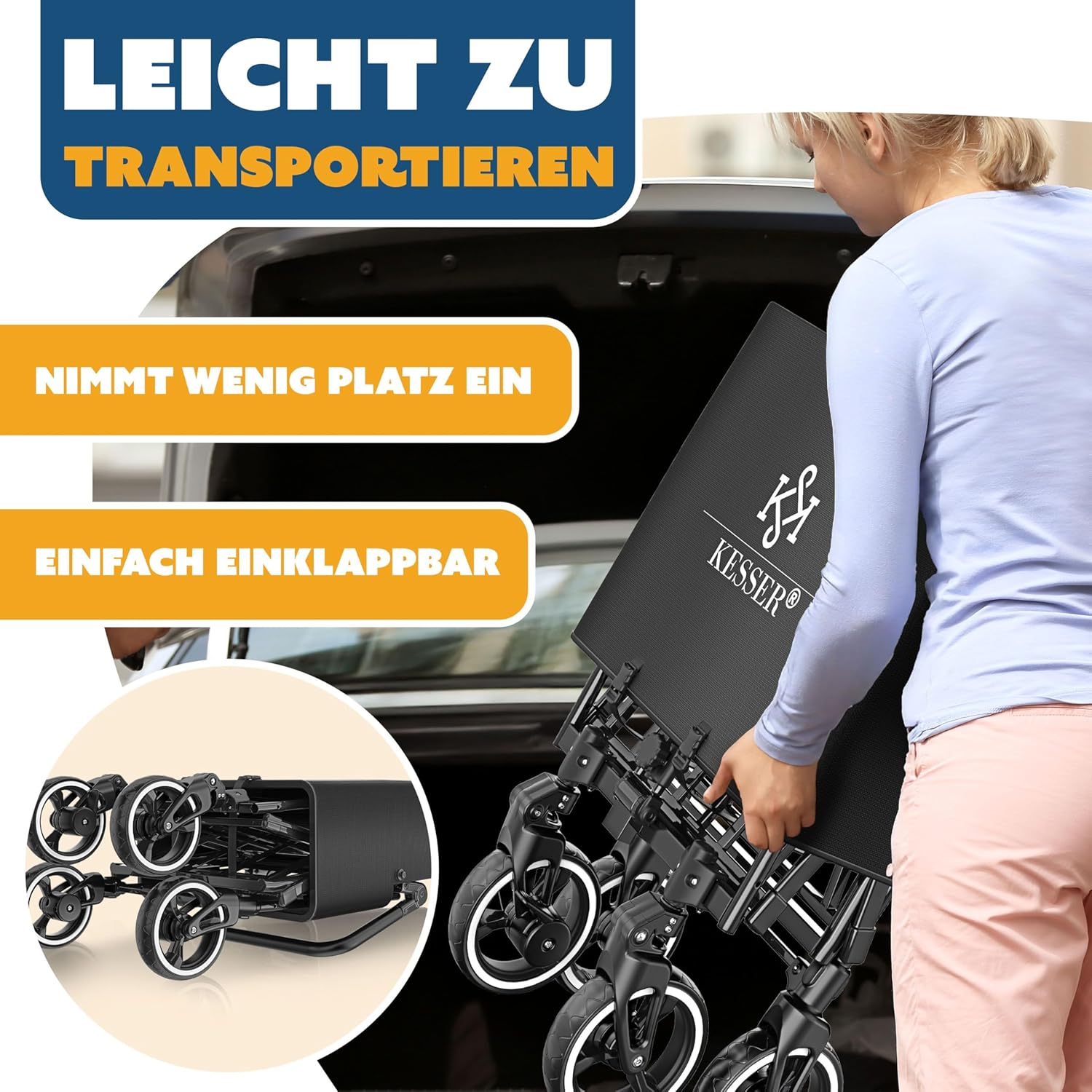 KESSER® Bollerwagen Faltbar GTS-9100 mit Dach Handwagen Transportwagen klappbar belastbar bis 150kg mit Hartgummi-Räder & Feststellbremsen Vorne/Hinten Inkl. Schloss, Abdeckung, Wetter & Sichtschutz — Ansicht 4