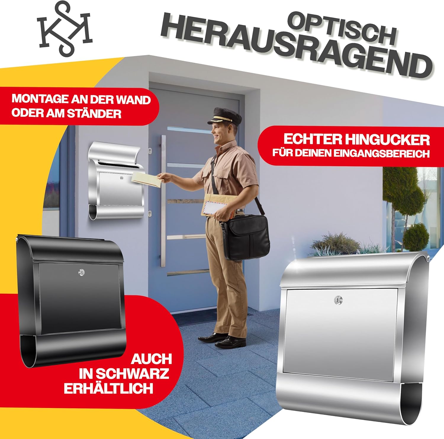 KESSER® Briefkasten XXL Edelstahl Silber, Wandbriefkasten mit Zeitungsfach abschließbar mit 3 Schlüsseln wetterfester Postkasten, pulverbeschichtet moderner Briefkasten für Wandmontage + Montageset — Ansicht 6