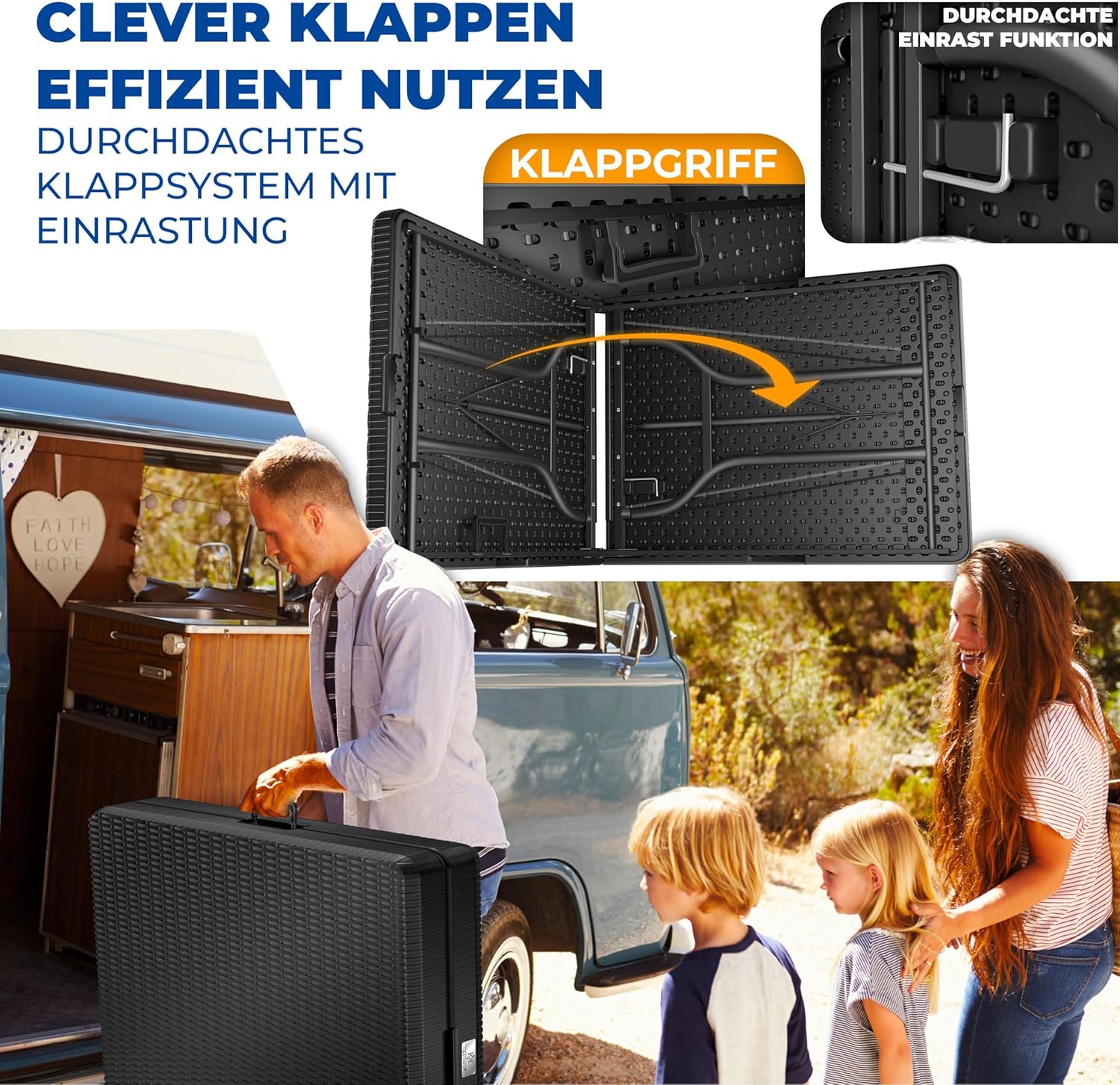 KESSER® Buffettisch Tisch klappbar Kunststoff 183x76cm Rattan Optik Campingtisch Partytisch Klapptisch Gartentisch 6 Personen Garten Terrasse & Balkon zusammenklappbar inkl. Tragegriff Schwarz — Ansicht 6