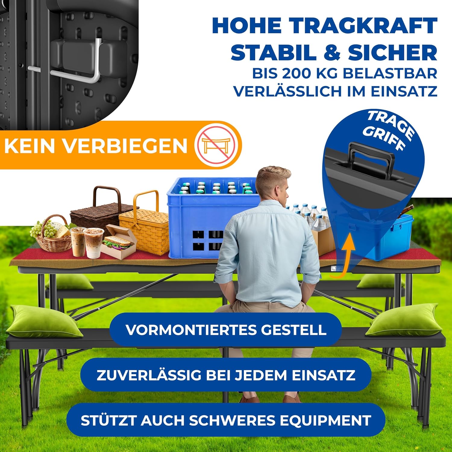 KESSER® Buffettisch Tisch klappbar Kunststoff 220x68 cm Campingtisch Partytisch Klapptisch Gartentisch für Garten, Terrasse und Balkon zusammenklappbar 10 Personen inkl. Cover & Tragegriff, Anthrazit — Ansicht 2