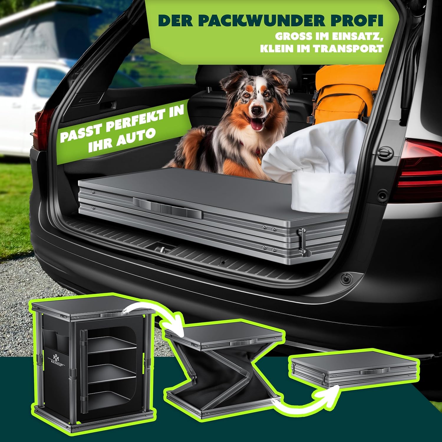 KESSER® Camping Küche faltbar | Outdoor Campingschrank 60x80cm | Küchenschrank mit Aluminiumgestell, 3 Fächer inkl. Seitentaschen & Fliegengitter | Campingküche aus UV-resistentem Stoff — Ansicht 6