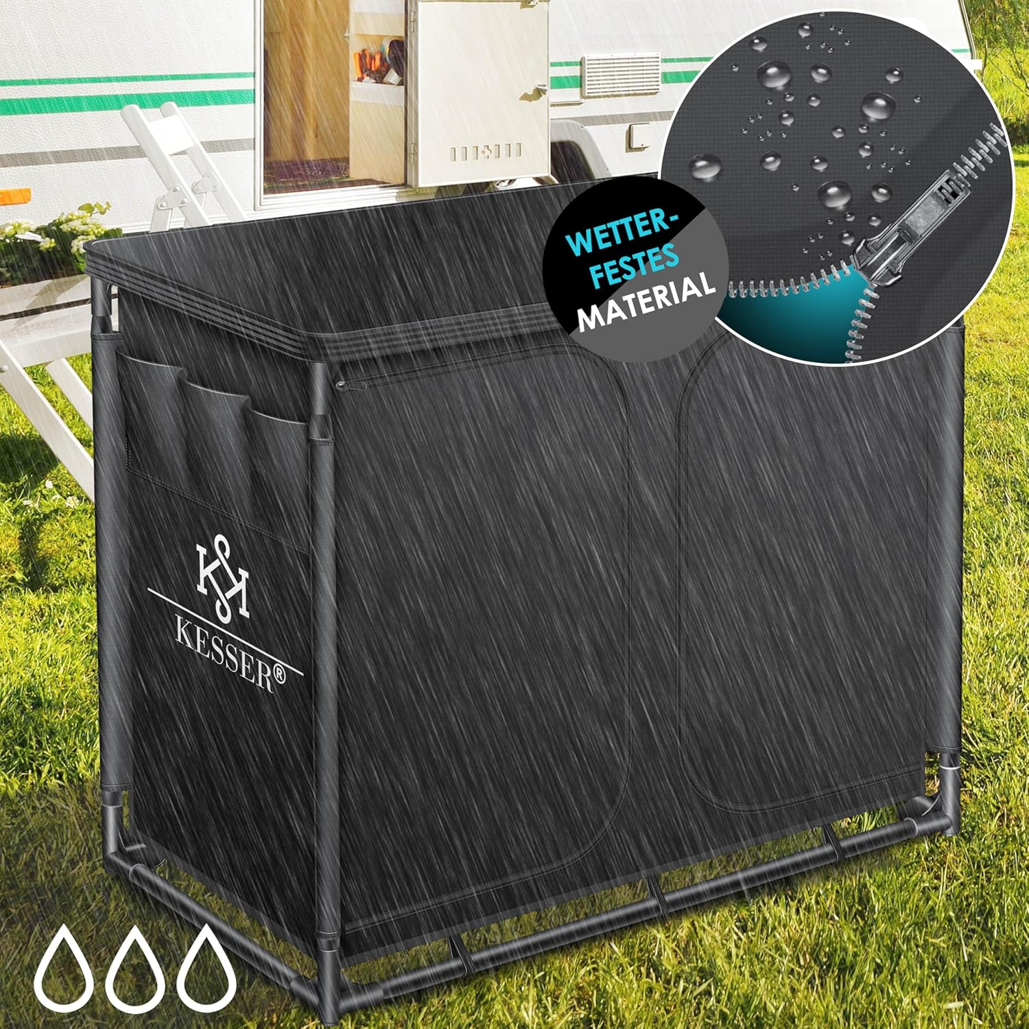KESSER® Campingküche | Inkl. Tragetasche | Campingschrank Faltschrank | mit Aluminiumgestell | Reiseküche | Küchenbox | Zeltschrank | Outdoor Camping Küche | Schwarz/Schwarz | Typ F6 — Ansicht 6