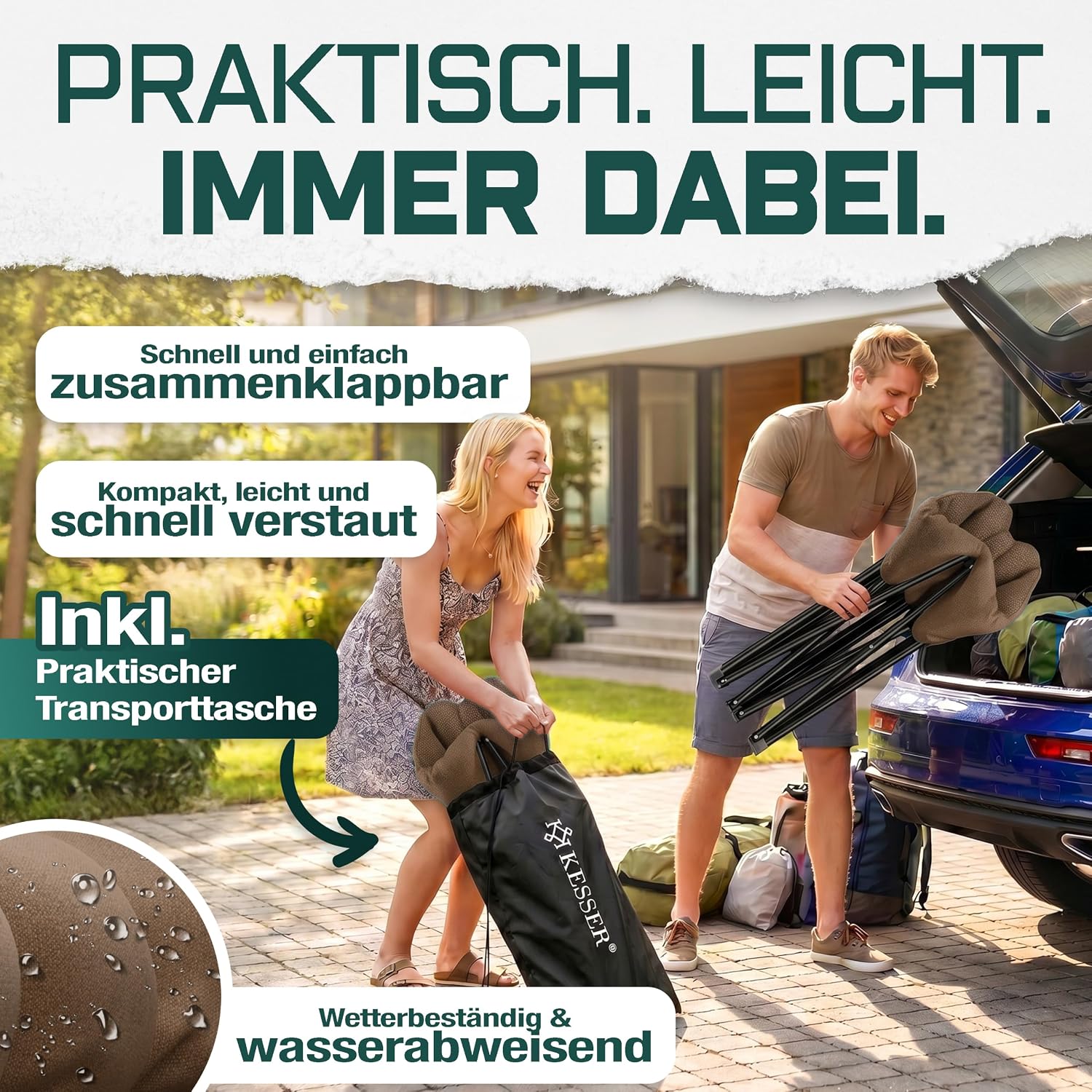 KESSER® Campingsofa faltbar 3 Personen - 400 kg, Campingcouch breit, gepolstert mit Seitentaschen & Tasche, Faltsofa Trio, Campingstuhl Indoor & Outdoor, Camping, Festival, Angeln & Garten – Braun — Ansicht 6