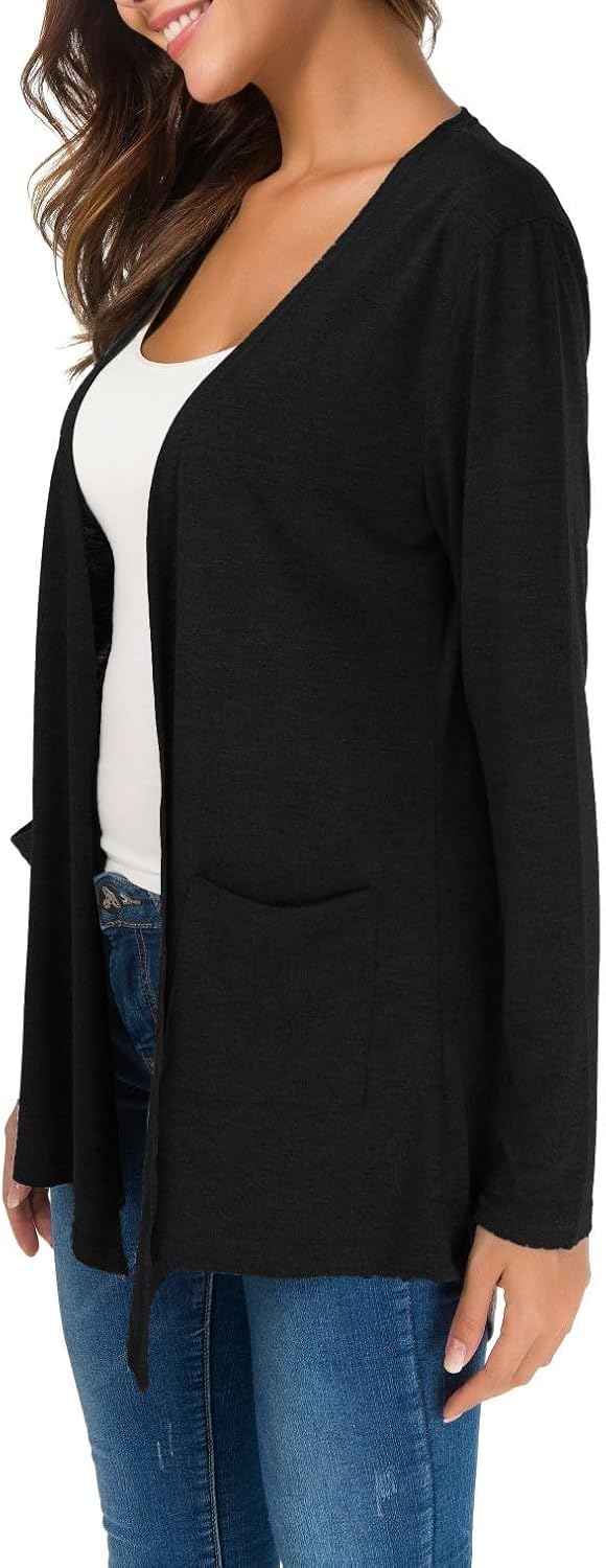 KESSER Casual Basic Lang Strickjacke Für Damen Hat Zwei Taschen Langarm Offene Vorderseite Schlanke Passform Modisch Und Vielseitig Cardigan Weich Und — Ansicht 4