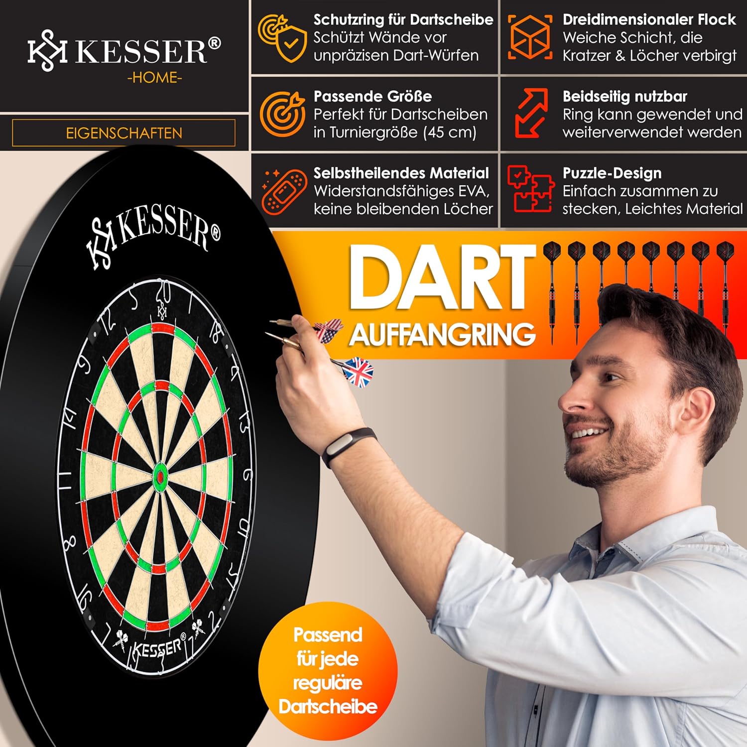 KESSER® Dartscheibe Catchring Schutzring Ø45cm | Auffangring rund Stabiler Wandschutz Zubehör | passend für alle Dartscheiben | Dartring Stabiler Wandschutz Backboard Surround Ring für Dartboard Eva — Ansicht 2