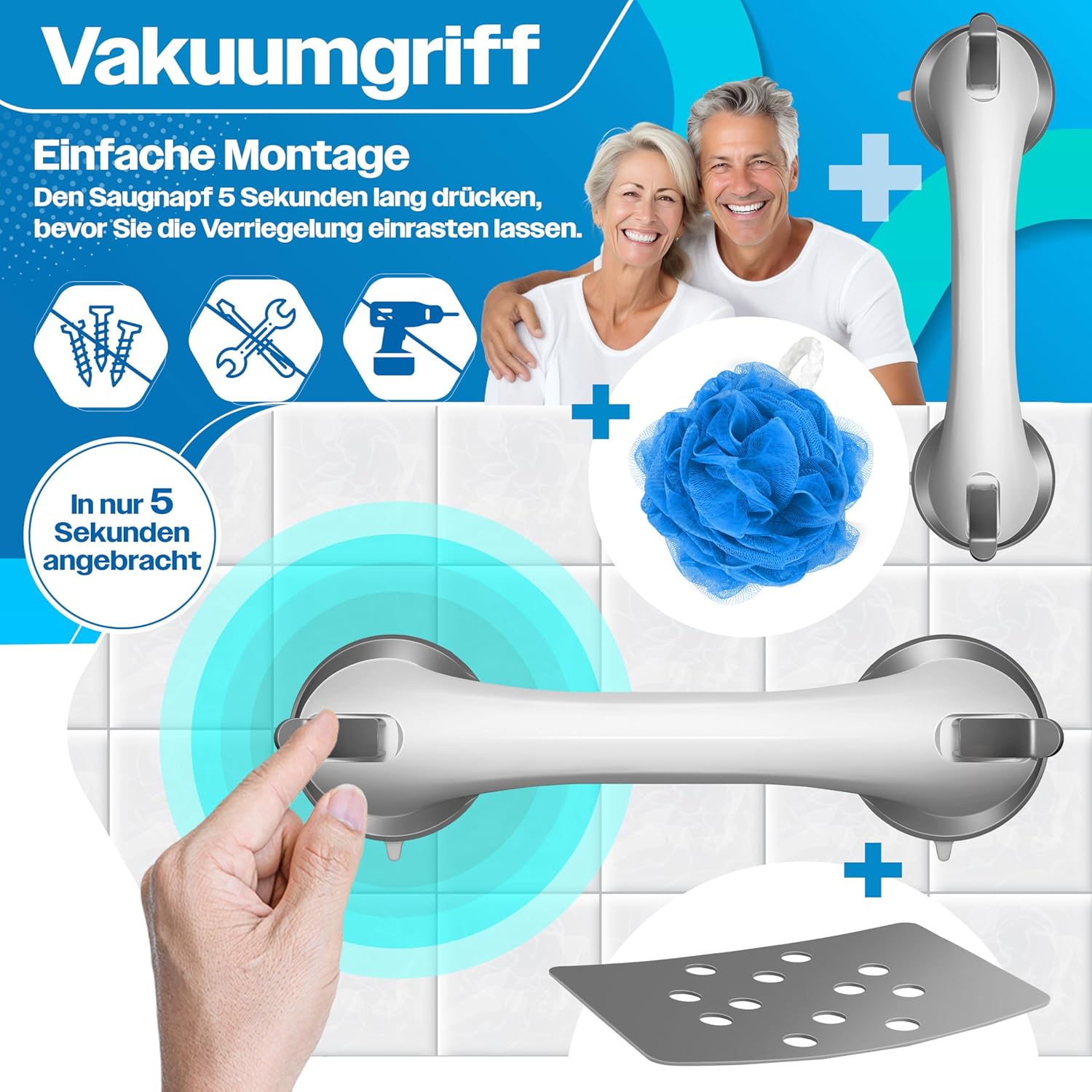 KESSER® Duschhocker höhenverstellbar | Leichter Badhocker rutschfeste Gummifüße Duschstuhl 136KG belastbar | Duschhilfe Senioren | Saugnapf Haltegriff Badewannengriff | Duschsitz mit Brausehalterung — Ansicht 6