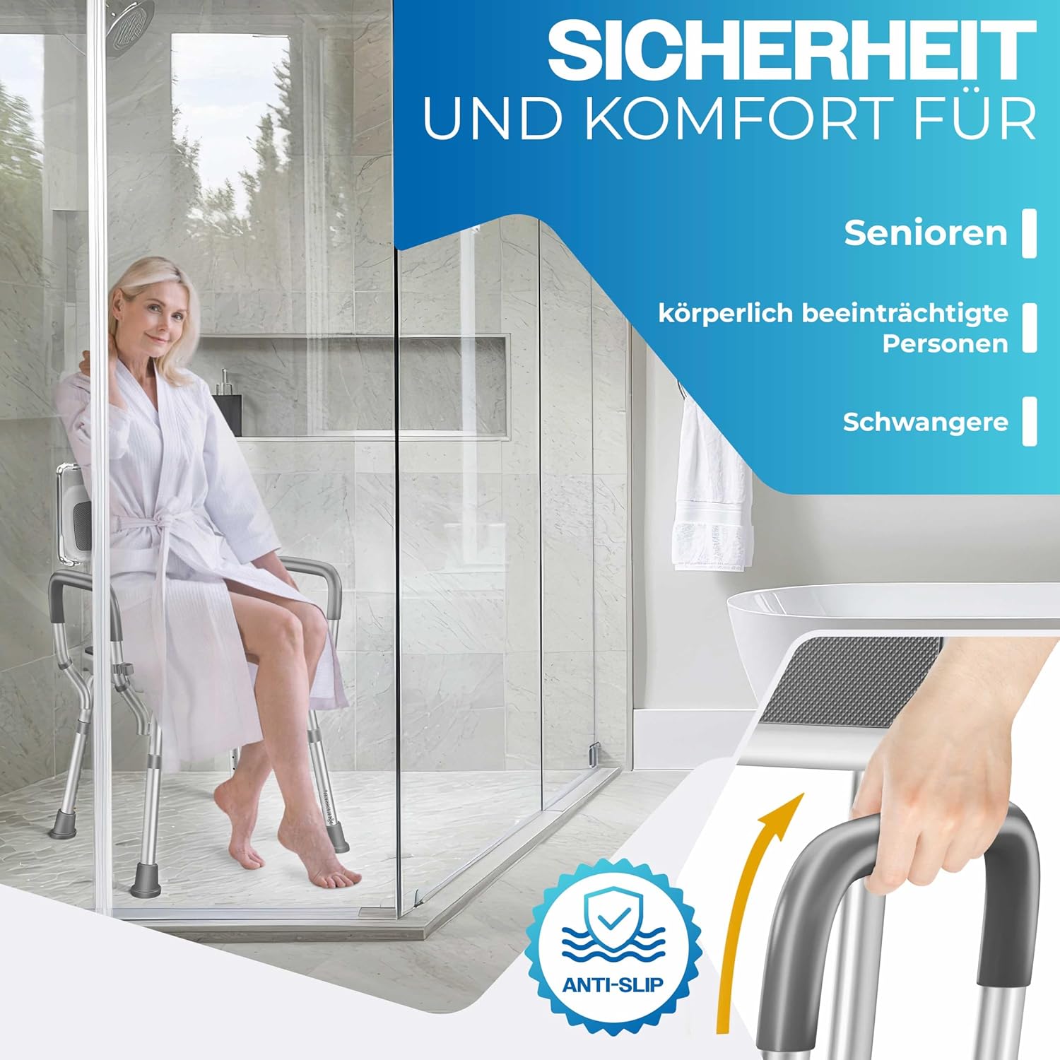 KESSER® Duschhocker mit Lehne für Senioren & Schwangere Duschsitz | Badhocker 150KG belastbar 6 Stufen 38-54cm höhenverstellbar | Duschhilfe Duschstuhl — Ansicht 6