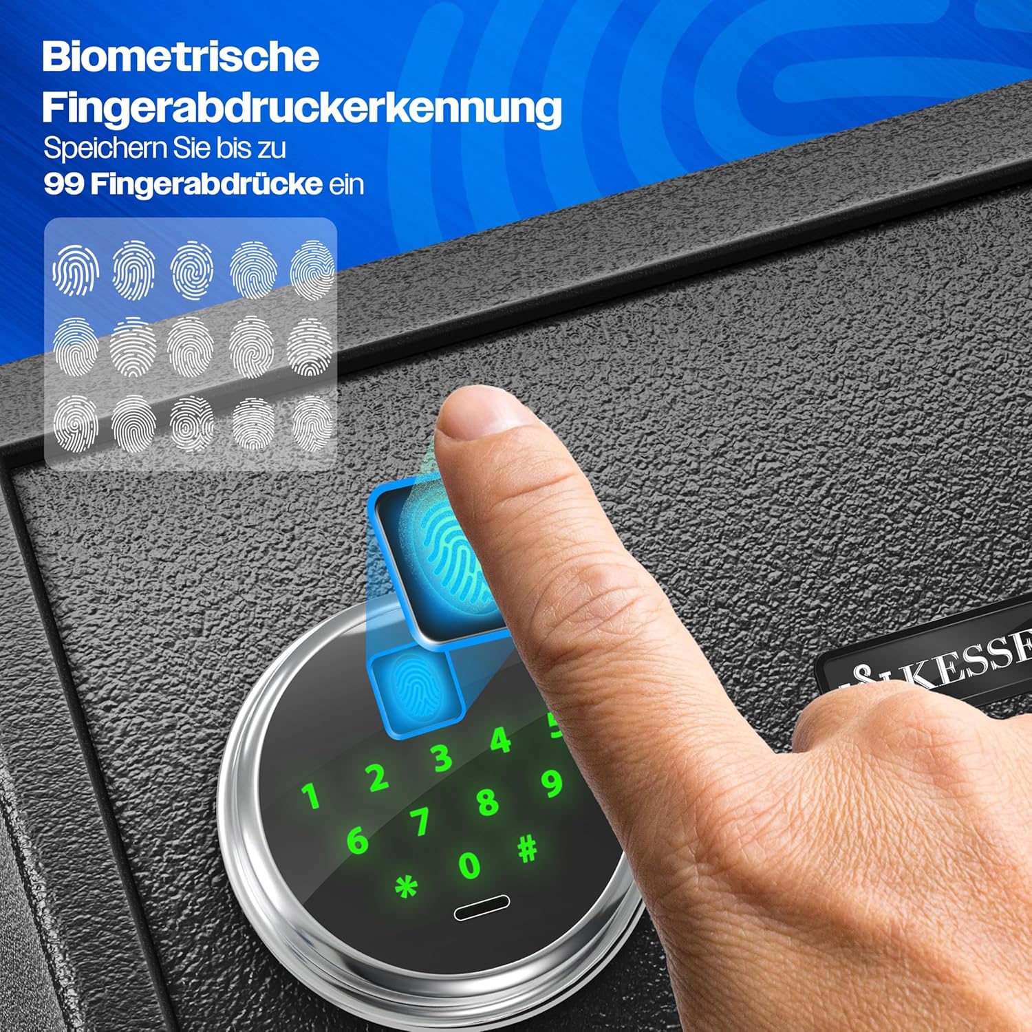 KESSER® Elektr. Tresor mit Fingerabdruck & Schlüssel M | Inkl. Notfallakku | Elektronischer Safe | 3x Doppelbolzenverriegelung | Boden Wandtresor | Möbeltresor | Panzerschrank Zahlenschloss Schwarz — Ansicht 2