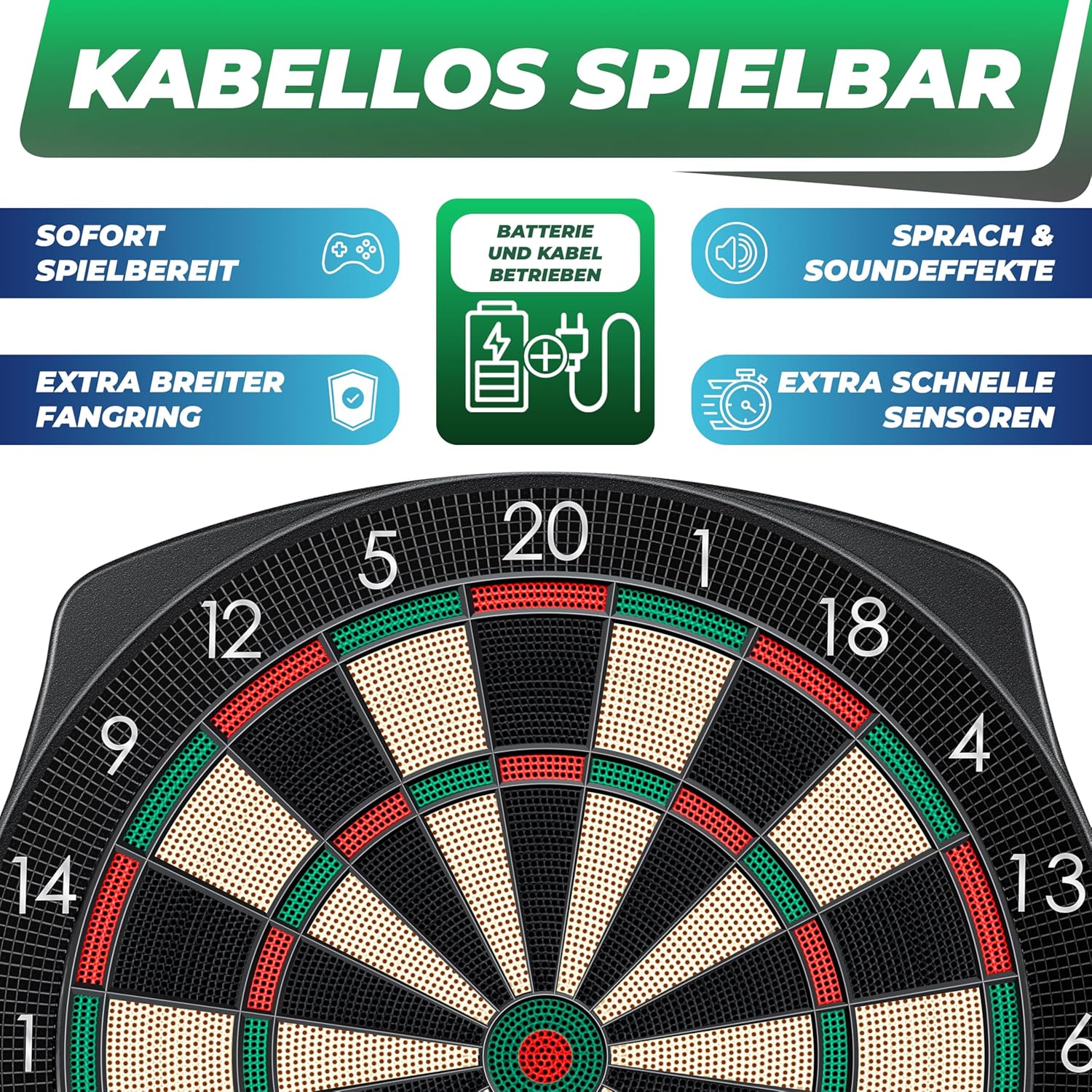 KESSER® Elektronische Dartscheibe Profi Set - E Dartboard mit 15 Dartpfeile + 20 Pro Flights 100 Pfeilspitzen + Zubehör Dart für 1 bis 8 Spieler mit LED Anzeige — Ansicht 5