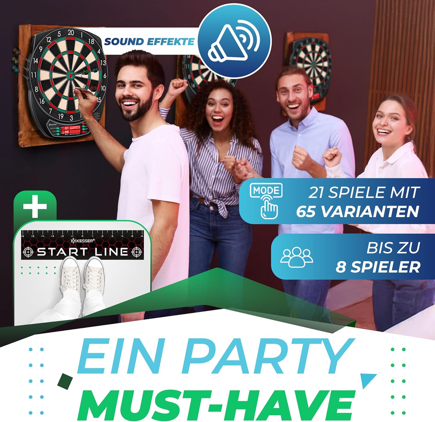 KESSER® Elektronische Dartscheibe Profi Set - E Dartboard mit 15 Dartpfeile + 20 Pro Flights 100 Pfeilspitzen + Zubehör Dart für 1 bis 8 Spieler mit LED Anzeige — Ansicht 6