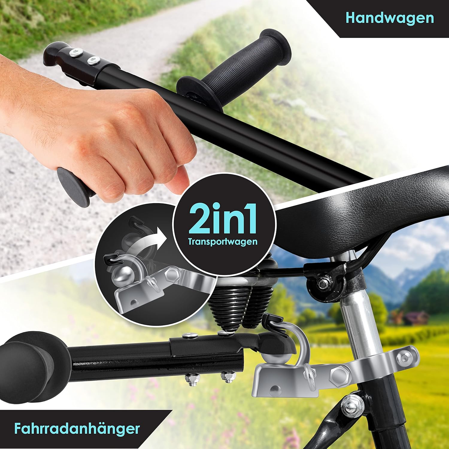 KESSER® Fahrradanhänger, Lastenanhänger, Handwagen mit Kupplung, Hochdeichsel, für Fahrrad Transportanhänger Transportbox mit 70 Liter Volumen, für 2 Bierkästen — Ansicht 3