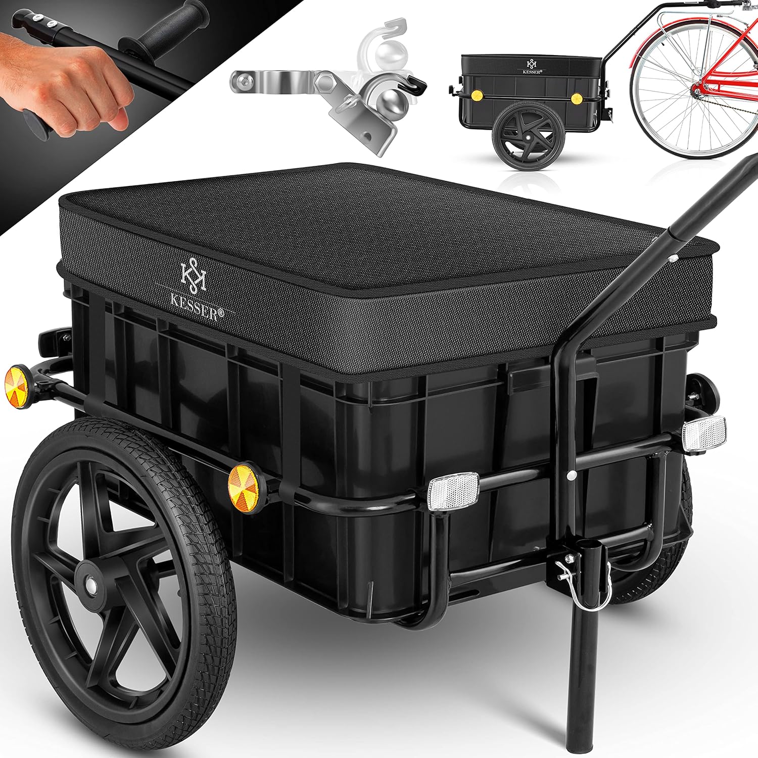 KESSER® Fahrradanhänger, Lastenanhänger, Handwagen mit Kupplung, Hochdeichsel, für Fahrrad Transportanhänger Transportbox mit 70 Liter Volumen, für 2 Bierkästen