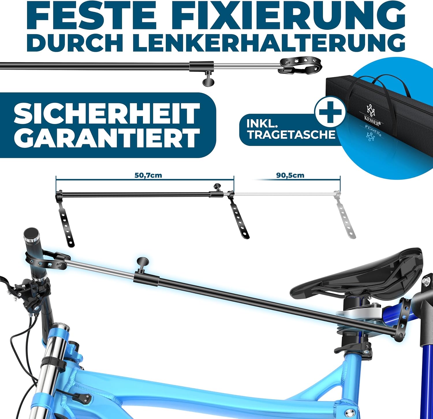 KESSER® Fahrradmontageständer Profi 50kg - 360° drehbar für E-Bike, Mountainbike & Fahrrad, höhenverstellbarer Reparaturständer, mit Werkzeugablage, Tragetasche & Schnellspanner — Ansicht 5