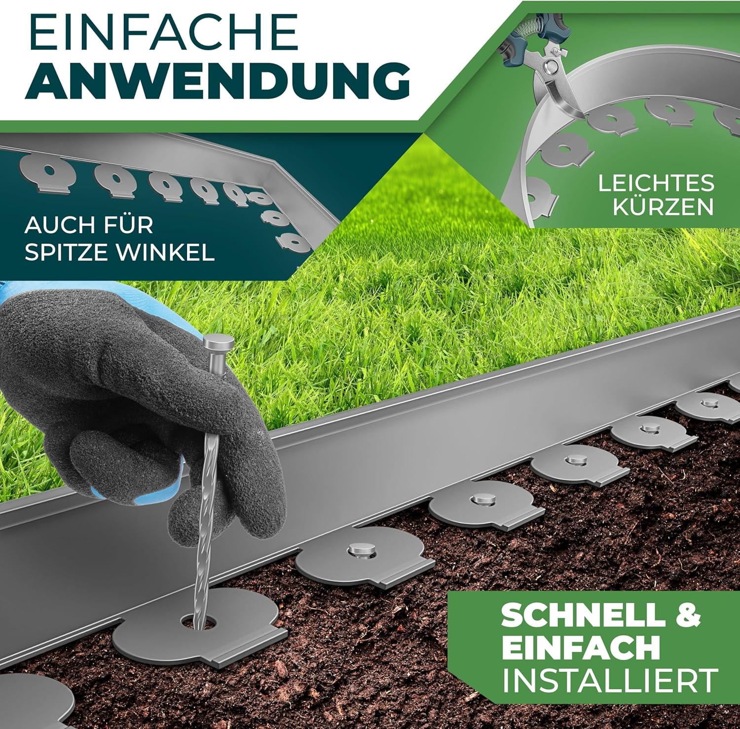 KESSER® Flexible Rasenkante aus Kunststoff Länge 20m Höhe 5cm, mit 130 Erdanker + 2 Paar Handschuhe Beeteinfassung Beetumrandung Beetbegrenzung Mähkante Pflastersteine Palisade - Grau — Ansicht 5