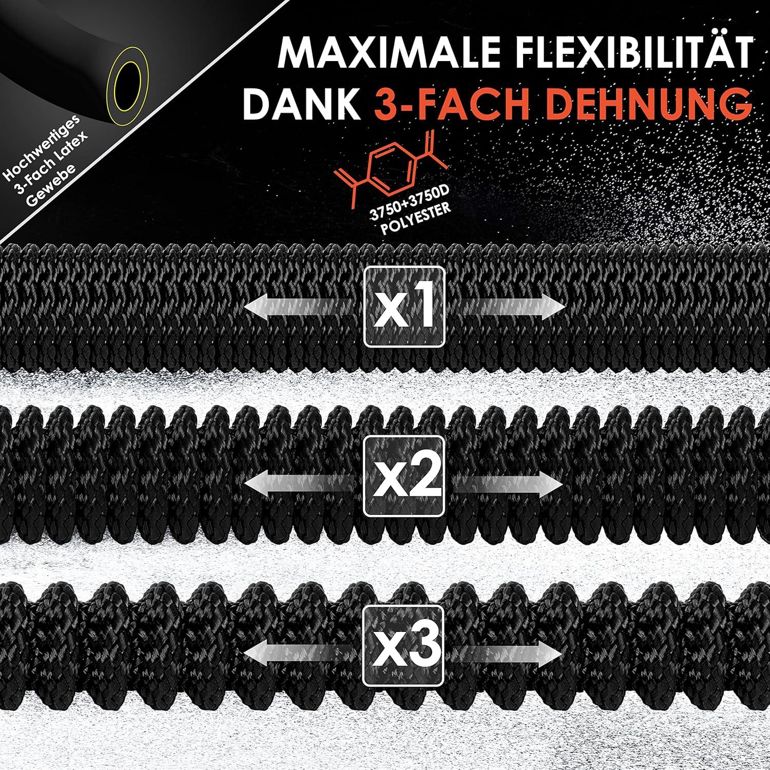 KESSER® flexibler Gartenschlauch 30 m, dehnbarer Flexischlauch, Wasserschlauch mit 3-fach Latexkern, 8 Modi Sprühpistole, Messing Anschlüsse + Wandhalterung, 1/2" & 3/4" Adapter & Tasche, Schwarz — Ansicht 4
