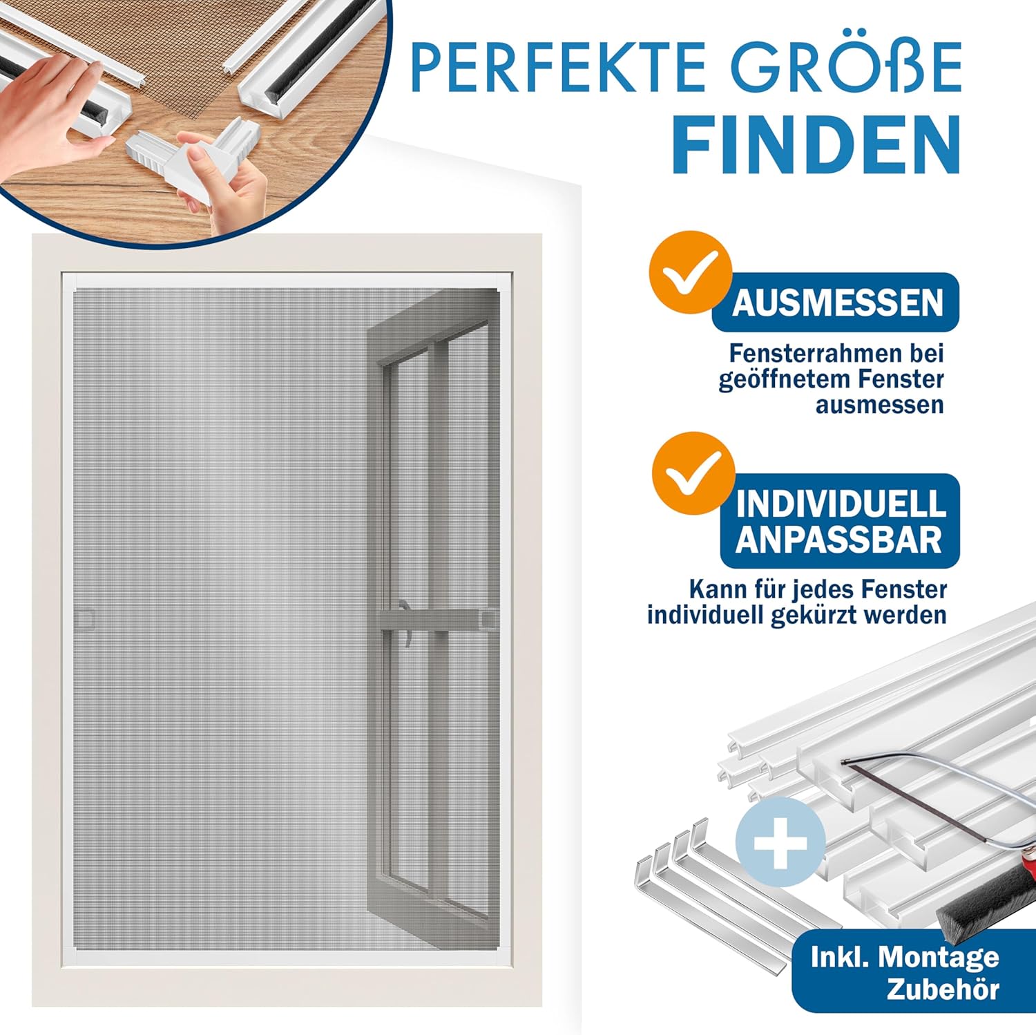KESSER® Fliegengitter Fenster 100x120cm Mückenschutz mit Aluminium Rahmen, Spannrahmen Fliegengitter ohne Bohren, Insektenschutz, Moskitonetz Fliegennetz für Fenster einfach montieren, Weiß — Ansicht 3