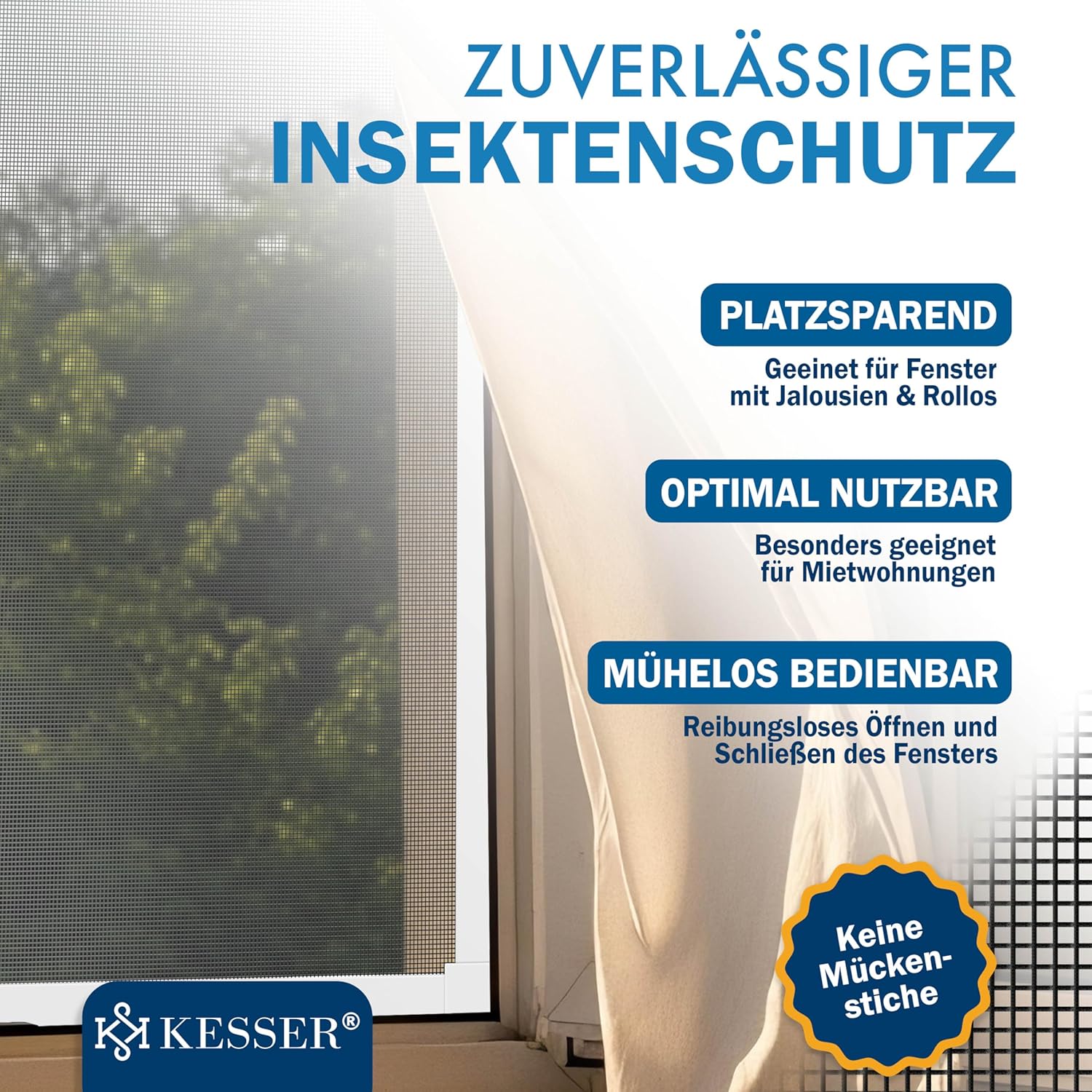 KESSER® Fliegengitter Fenster 100x120cm Mückenschutz mit Aluminium Rahmen, Spannrahmen Fliegengitter ohne Bohren, Insektenschutz, Moskitonetz Fliegennetz für Fenster einfach montieren, Weiß — Ansicht 6