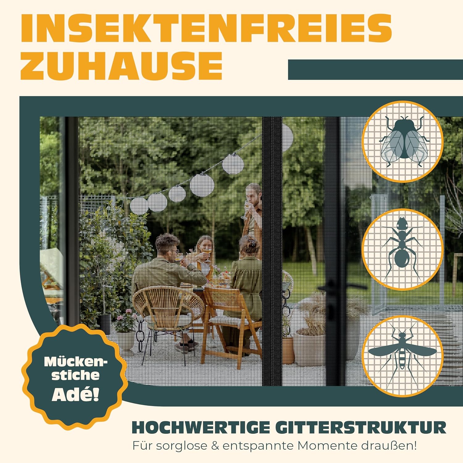 KESSER® Fliegengitter Tür Magnetisch, 90x200cm Insektenschutz Balkontür & Terrassentür, Mückenschutz Selbstschließend, ohne Bohren mit Klett, Reißfest, Luftdurchlässig, Haustierfreundlich, Schwarz — Ansicht 5