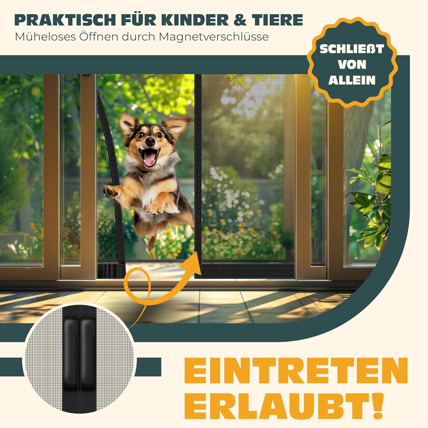 KESSER® Fliegengitter Tür Magnetisch, 90x200cm Insektenschutz Balkontür & Terrassentür, Mückenschutz Selbstschließend, ohne Bohren mit Klett, Reißfest, Luftdurchlässig, Haustierfreundlich, Schwarz — Ansicht 6