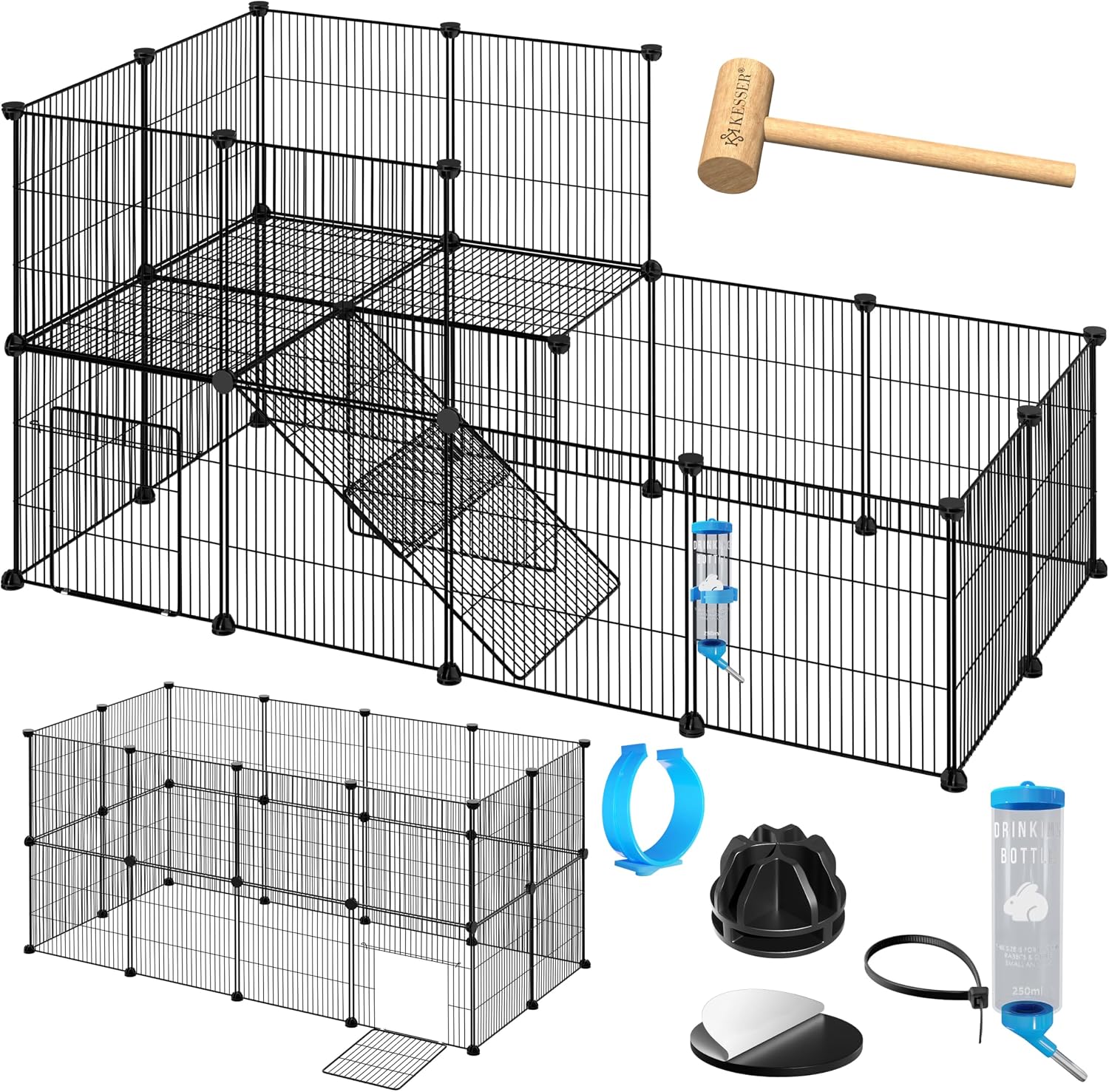KESSER® Freigehege Gittergehege für Kaninchen aus Metallgitter XXL Kleintiergehege Meerschweinchen Gehege Freilauf, Kleintierkäfig Laufgitter Hasenstall für Innen/draußen, inkl. Komplettset & Flasche