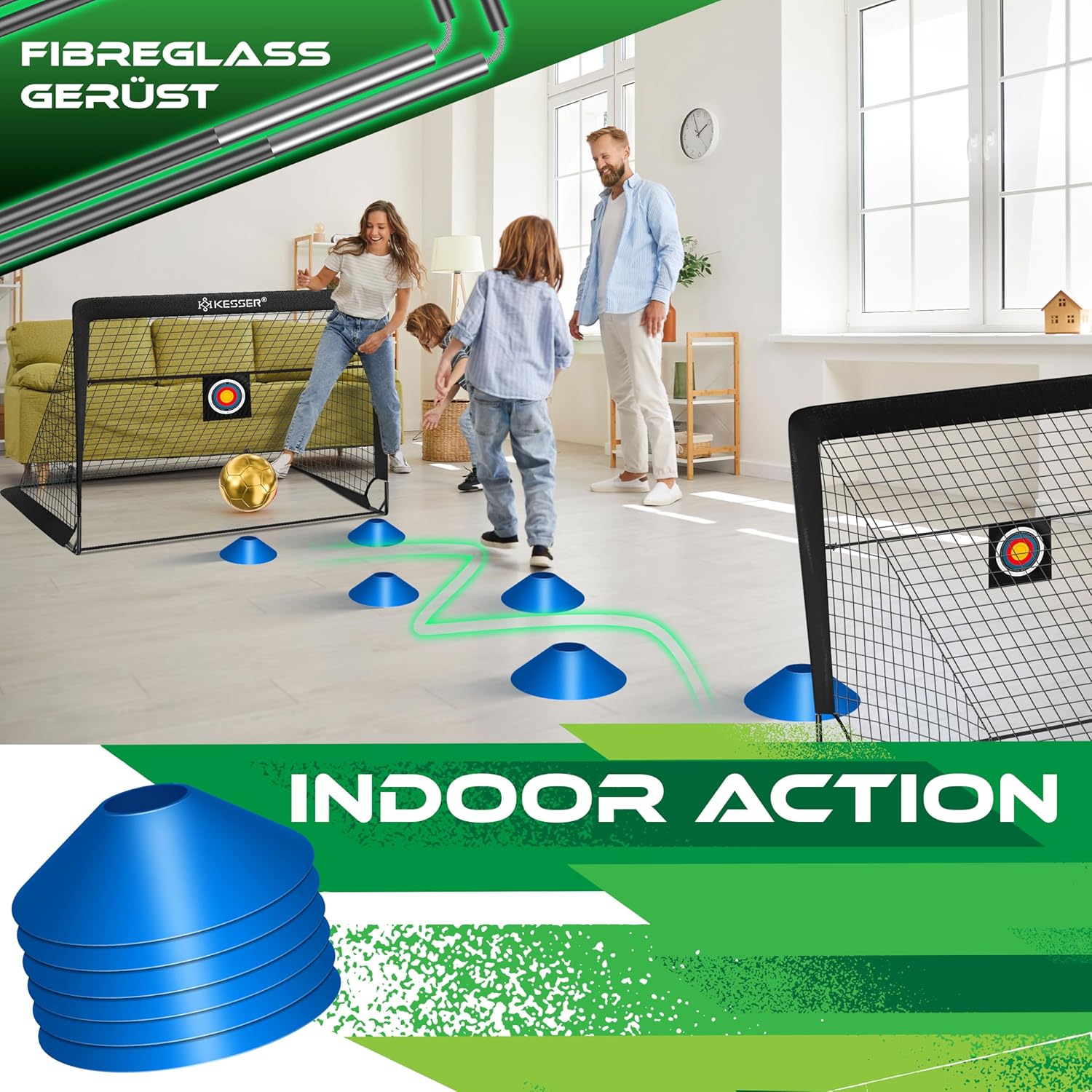 KESSER® Fussballtor 2er Set | Tolles Fußball Geschenk für Kinder, Indoor und Outdoor Garten : Antirutsch - Inkl. Fussball Trainingszubehör: Hütchen, Zielscheibe, Sporttasche, Ballpumpe — Ansicht 6