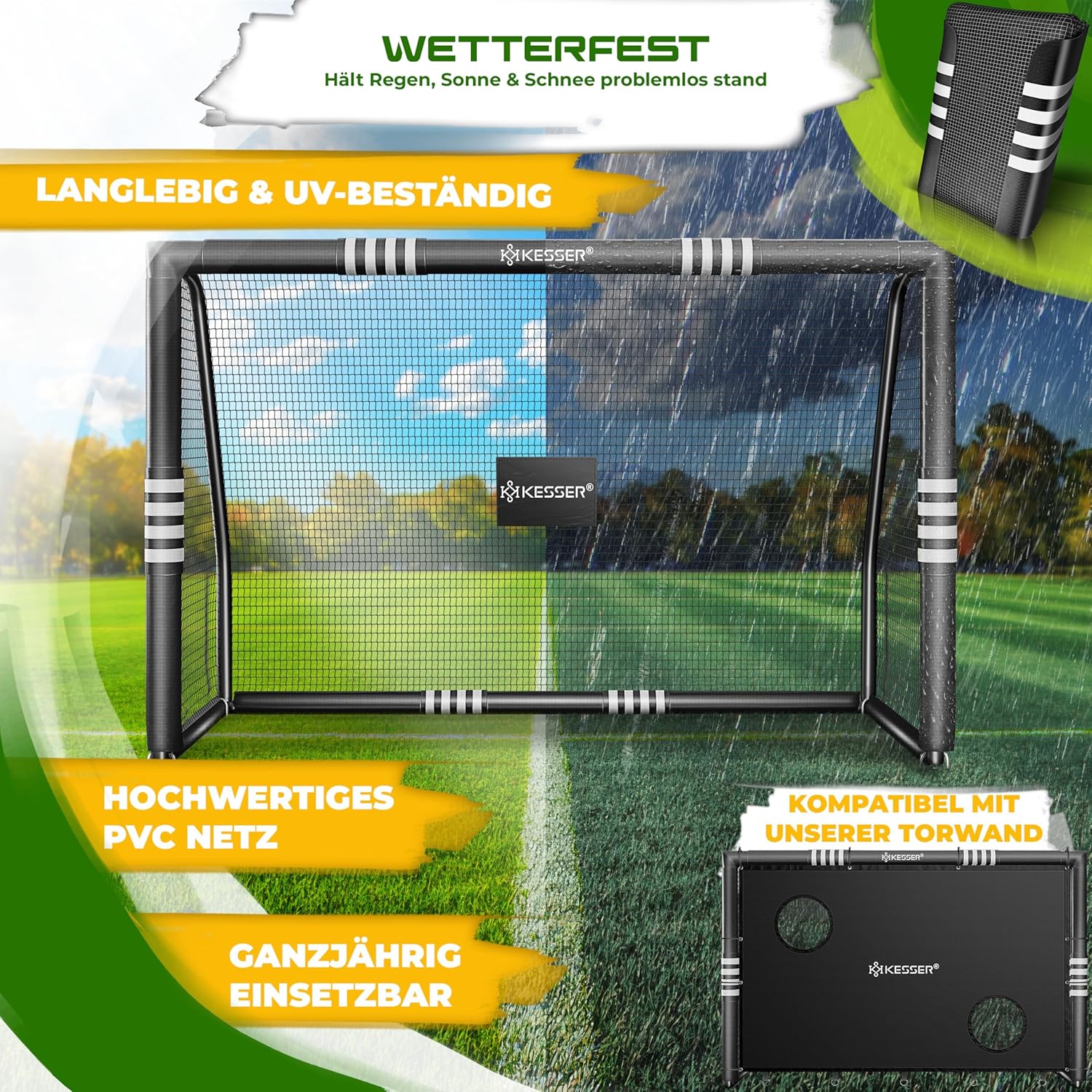 KESSER® Fußballtor für Garten Robustes Outdoor Training Schusstraining UV-beständigem Netz, Stahlrahmen mit Polsterung, Erdhaken, Luftpumpe, Hüttchen, Montagezubehör für Kinder und Erwachsene — Ansicht 3