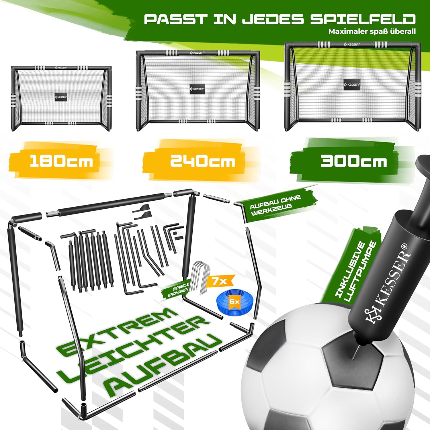 KESSER® Fußballtor für Garten Robustes Outdoor Training Schusstraining UV-beständigem Netz, Stahlrahmen mit Polsterung, Erdhaken, Luftpumpe, Hüttchen, Montagezubehör für Kinder und Erwachsene — Ansicht 4