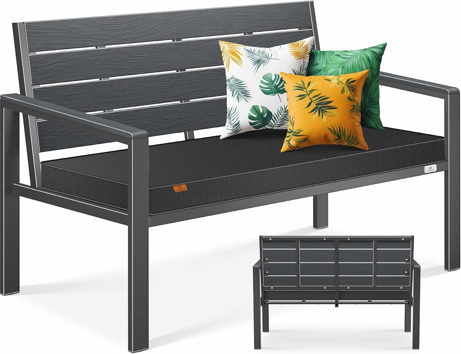 KESSER® Gartenbank mit Kissen – Sitzbank Wetterfest 2-Sitzer Parkbank in Holzoptik Balkonbank für Garten Terrasse Balkon bis 300 kg belastbar UV-beständig inkl. abnehmbarem & waschbarem Polsterbezug