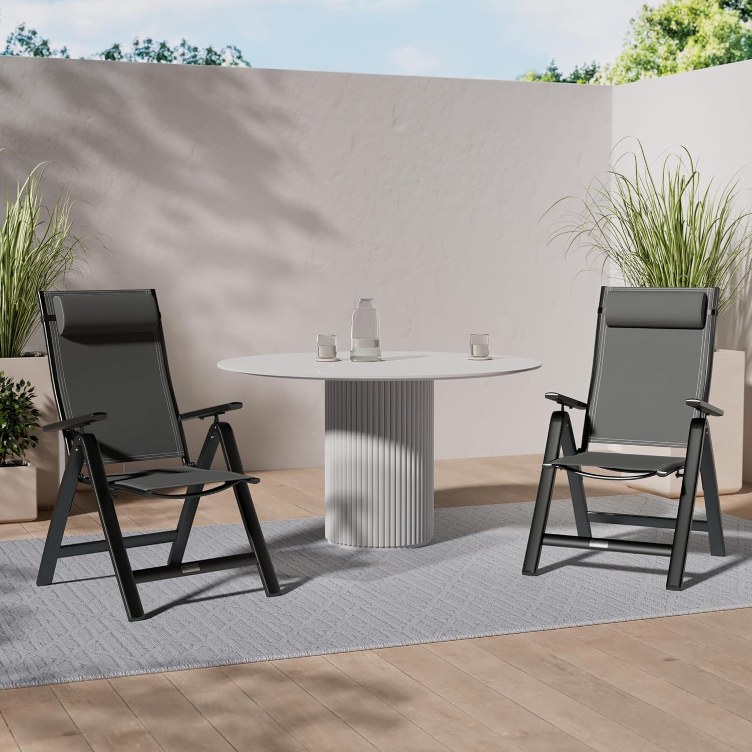 KESSER® Gartenstuhl Hochlehner mit Armlehnen 2er Set Aluminium Klappstuhl mit Kopfkissen & Abdeckung Campingstuhl 7-Fach Verstellbar Rückenlehne Atmungsaktiv Wetterfest Klappbar Anti-Rutsch, Anthrazit — Ansicht 2