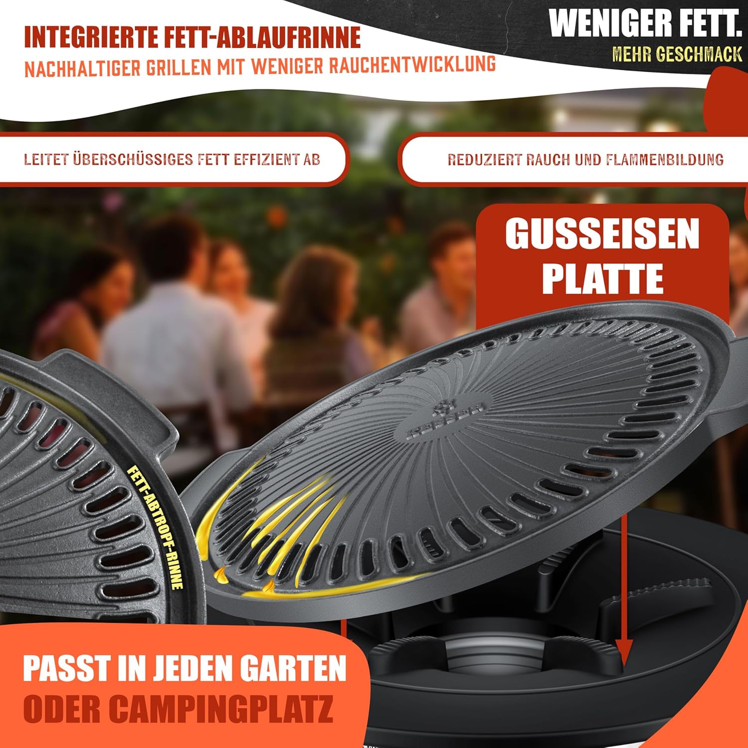 KESSER® Grillplatte für Raketenofen, Grillplatte aus Gusseisen für Dutch Oven BBQ Rakete Holzofen Camping Campingkocher Campinggrill, Leicht zu reinigen, für Fleisch und kleine Grillstücke — Ansicht 5