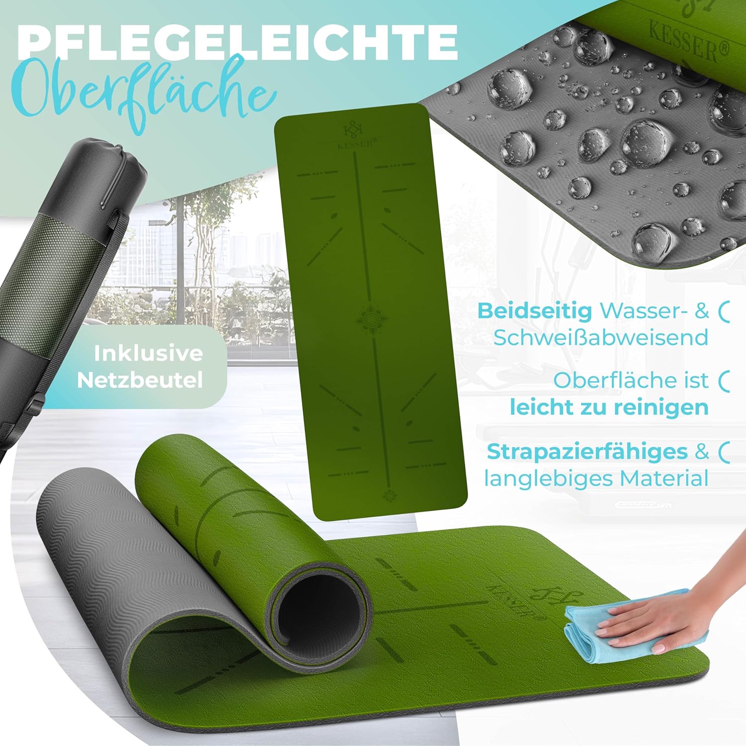 KESSER® Gymnastikmatte mit Tragegurt rutschfest TPE Yogamatte Gepolstert & rutschfest Fitnessmatte, 183 x 61 Trainingsmatte für Fitness Sportmatte, Pilates & Gymnastik Workout — Ansicht 5