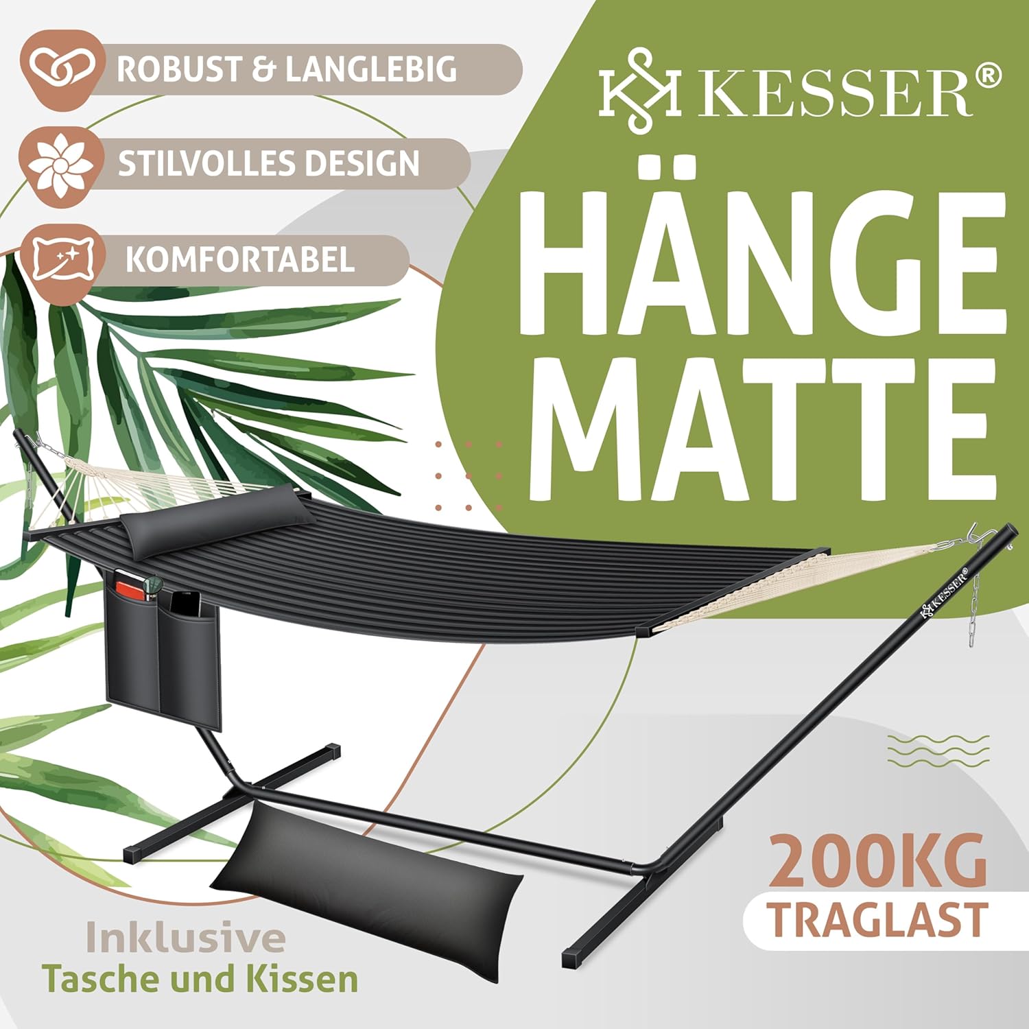 KESSER® Hängematte Hill mit Gestell Kissen Doppelhängematte für 2 Personen-Stabiler Rahmen 200kg Belastbarkeit Indoor & Outdoor XXL Hängesessel Doppel Mehrpersonen Garten Balkon Terrasse, Anthrazit — Ansicht 2