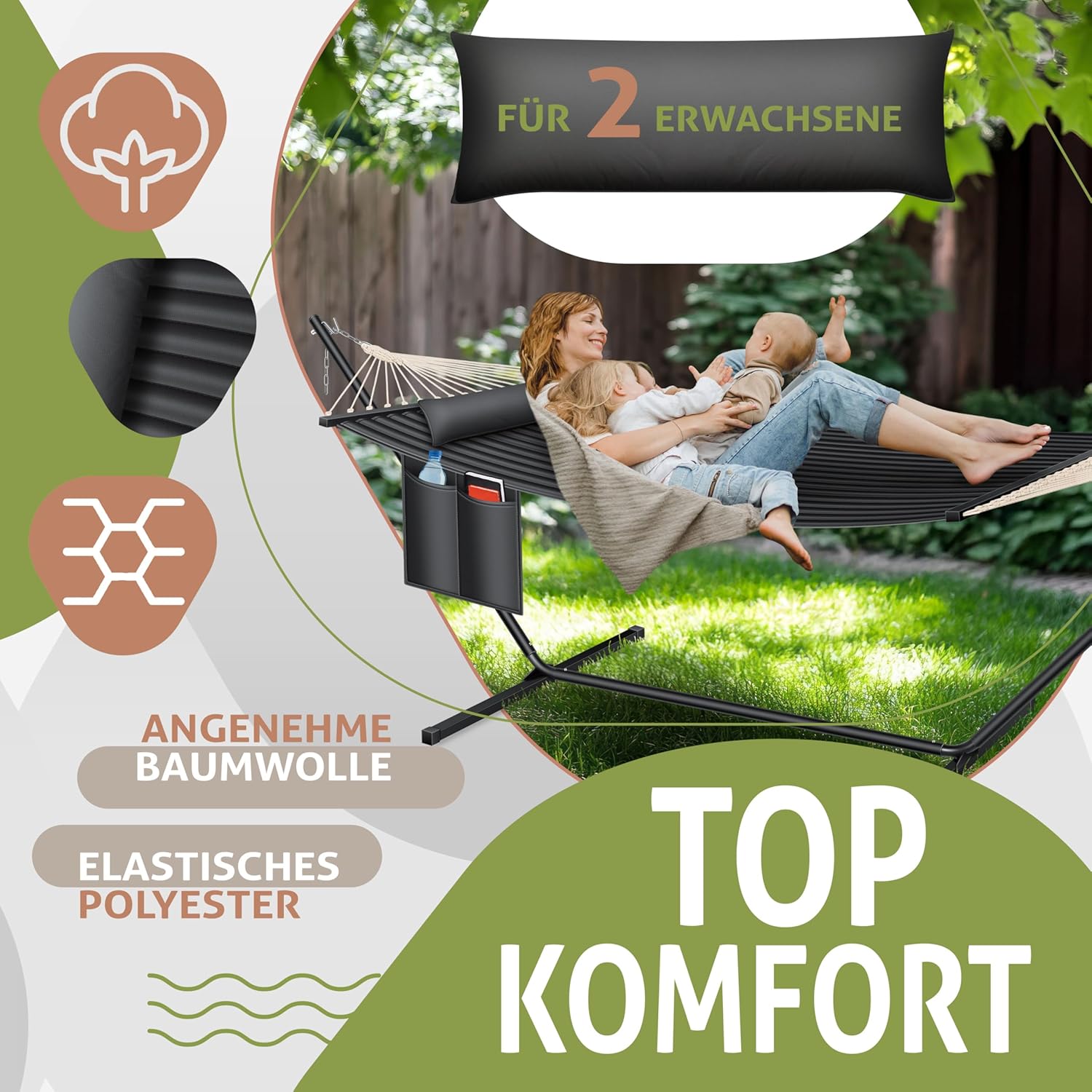 KESSER® Hängematte Hill mit Gestell Kissen Doppelhängematte für 2 Personen-Stabiler Rahmen 200kg Belastbarkeit Indoor & Outdoor XXL Hängesessel Doppel Mehrpersonen Garten Balkon Terrasse, Anthrazit — Ansicht 3
