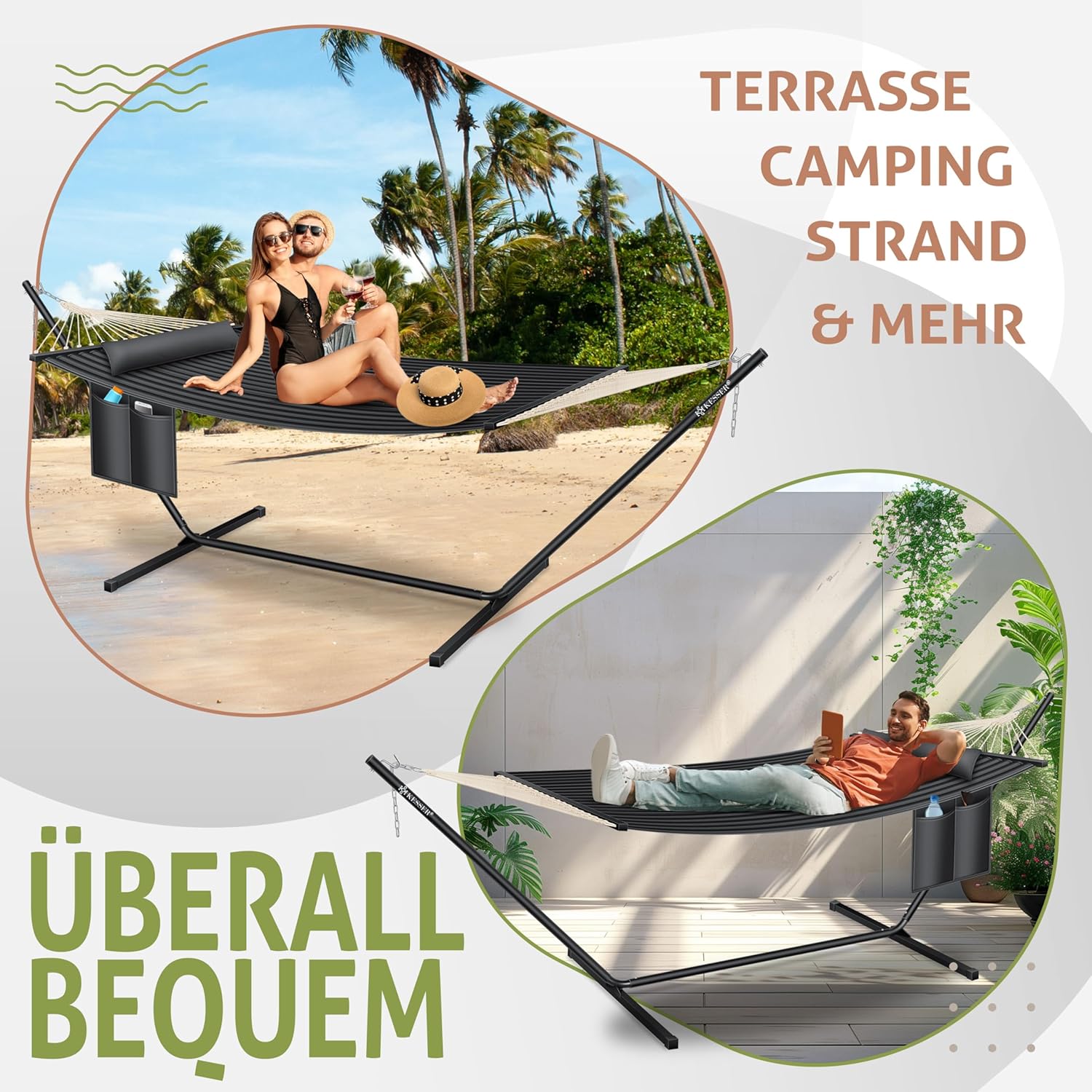 KESSER® Hängematte Hill mit Gestell Kissen Doppelhängematte für 2 Personen-Stabiler Rahmen 200kg Belastbarkeit Indoor & Outdoor XXL Hängesessel Doppel Mehrpersonen Garten Balkon Terrasse, Anthrazit — Ansicht 5