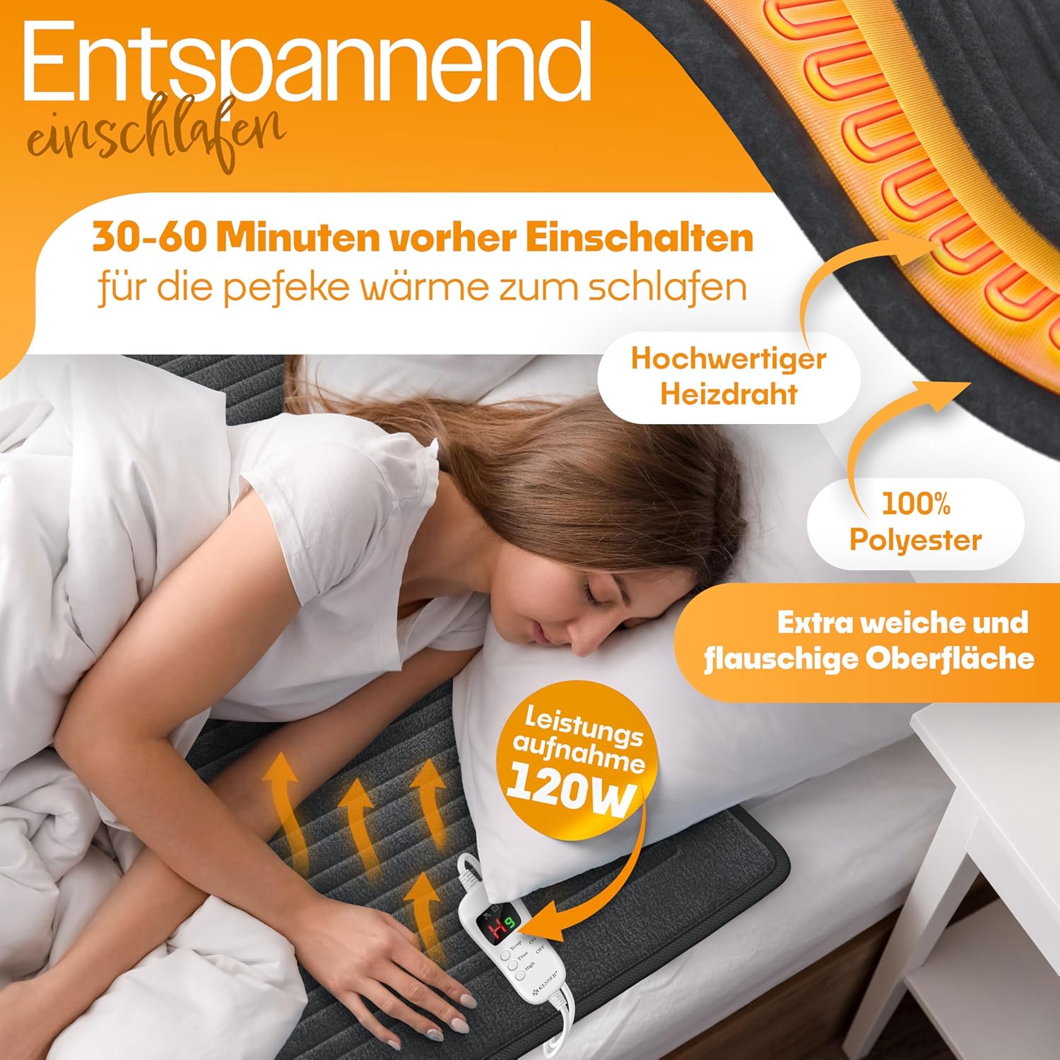 KESSER® Heizdecke aus Plüsch 180x130cm Grau TÜV SÜD GS geprüft | elektrische Wärmedecke mit Timer Abschaltautomatik | Kuscheldecke Decke | 7 Temperaturstufen | waschbar bis 40°C | Digitalanzeige — Ansicht 5