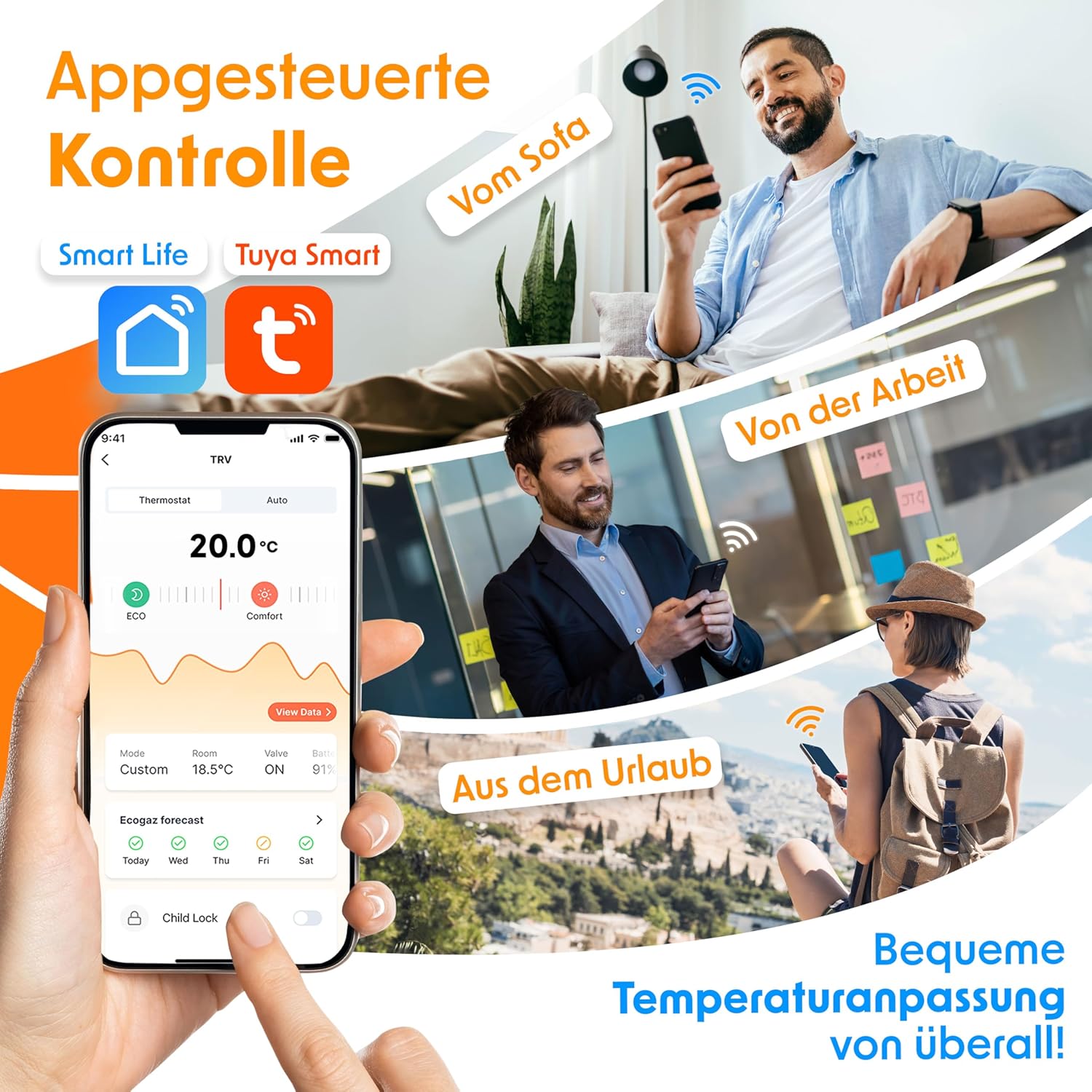 KESSER® Heizkörperthermostat WiFi Heizungsregler | Heizungsthermostat WLAN mit Smart Home App Steuerung | Thermostat Alexa, Google Assistant mit 6 Heizkörperventilen | Energie & Kosten sparen — Ansicht 3