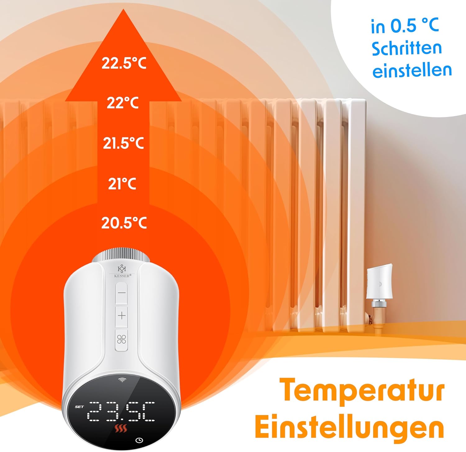 KESSER® Heizkörperthermostat WiFi Heizungsregler | Heizungsthermostat WLAN mit Smart Home App Steuerung | Thermostat Alexa, Google Assistant mit 6 Heizkörperventilen | Energie & Kosten sparen — Ansicht 5