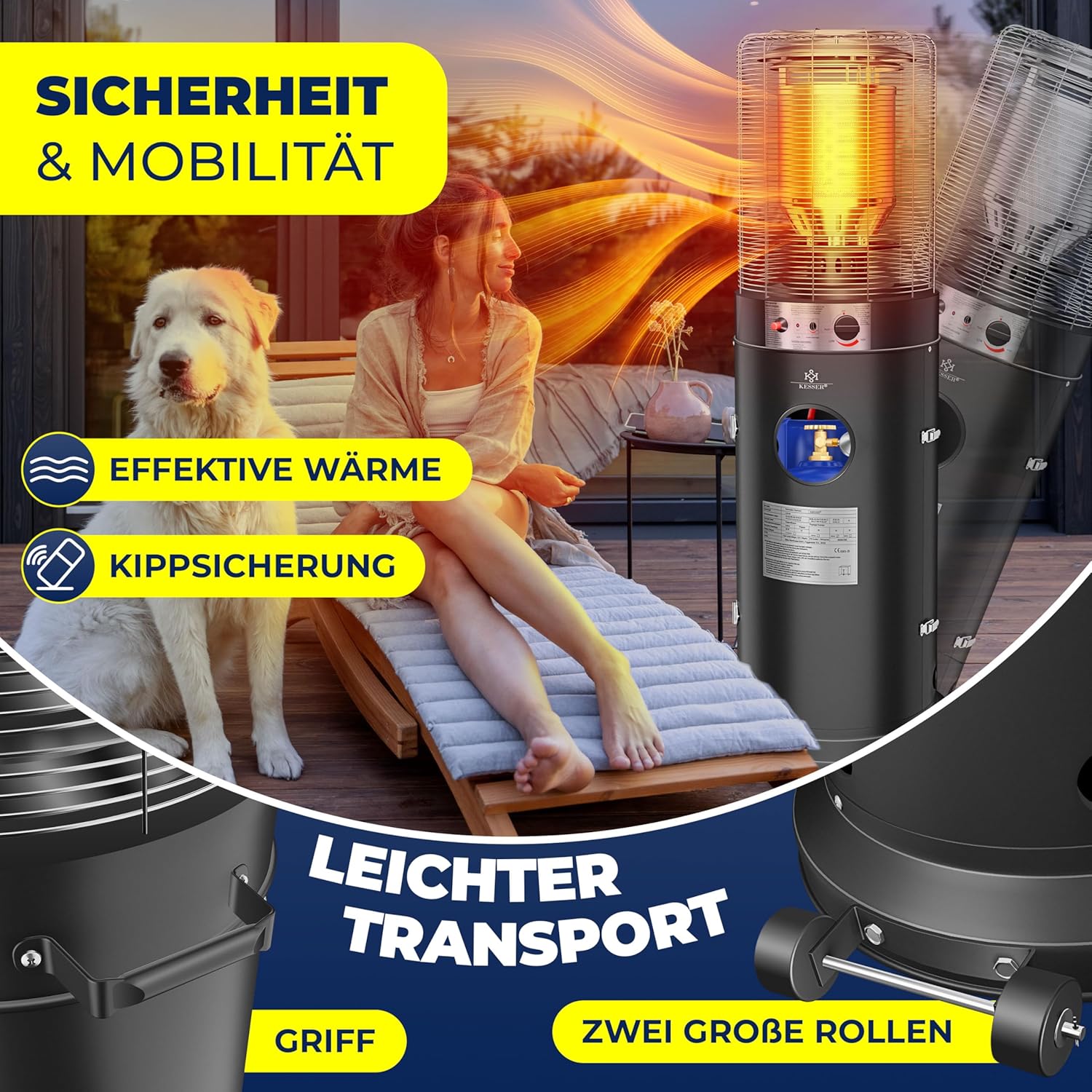 KESSER® Heizstrahler Gas KE12 Heizpilz für Terrasse Terrassenheizer Terrassenheizstrahler, Freiluftheizung 10 kW Gasheizstrahler gasheizer, Wärmestrahler, Heizgerät - inkl. Schutzhülle, Schwarz — Ansicht 4