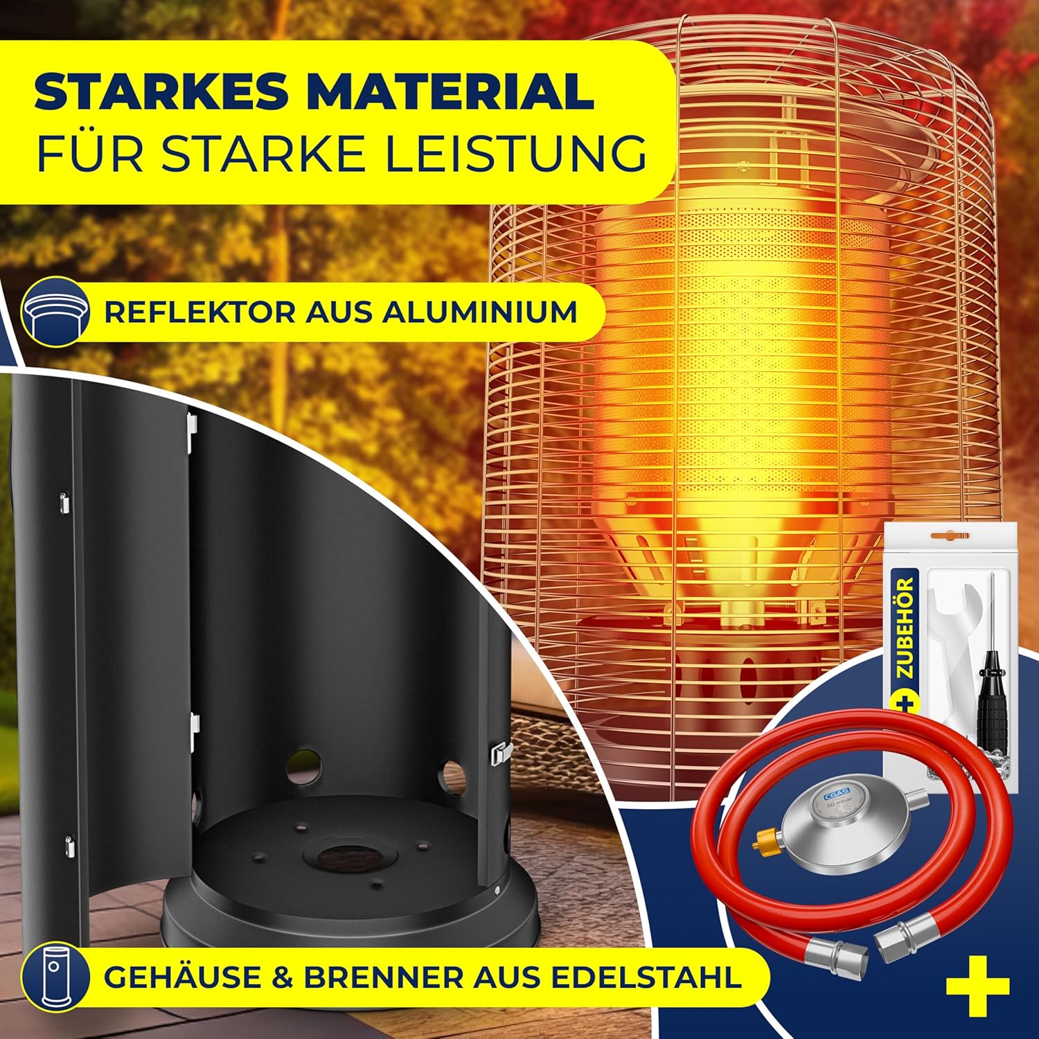KESSER® Heizstrahler Gas KE12 Heizpilz für Terrasse Terrassenheizer Terrassenheizstrahler, Freiluftheizung 10 kW Gasheizstrahler gasheizer, Wärmestrahler, Heizgerät - inkl. Schutzhülle, Schwarz — Ansicht 6