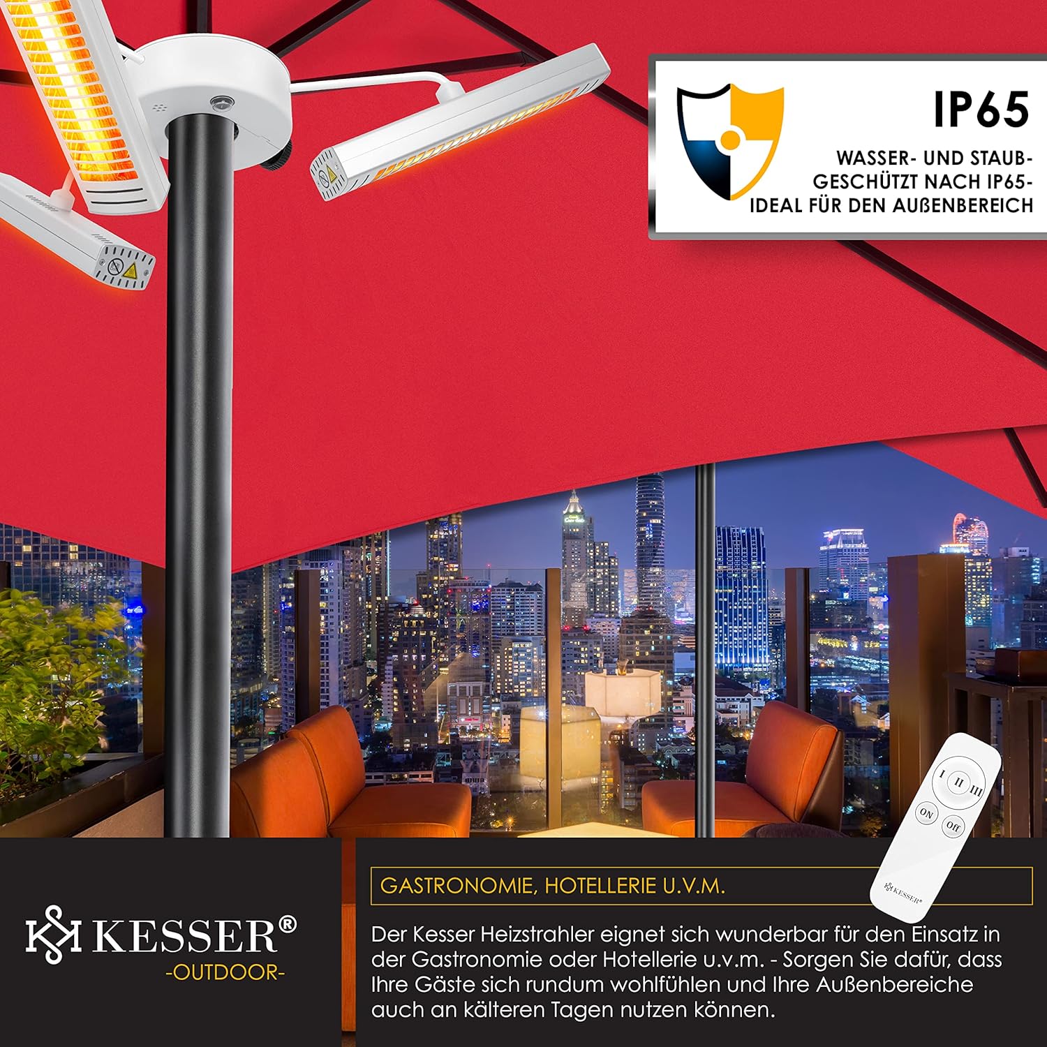 KESSER® Heizstrahler Infrarot 3000W für Terrasse Gastro- & Sonnenschirm Quarzstrahler Outdoor Infrarotstrahler Terrassenstrahler mit Fernbedienung | höhenverstellbar Garten & Außenbereich — Ansicht 6