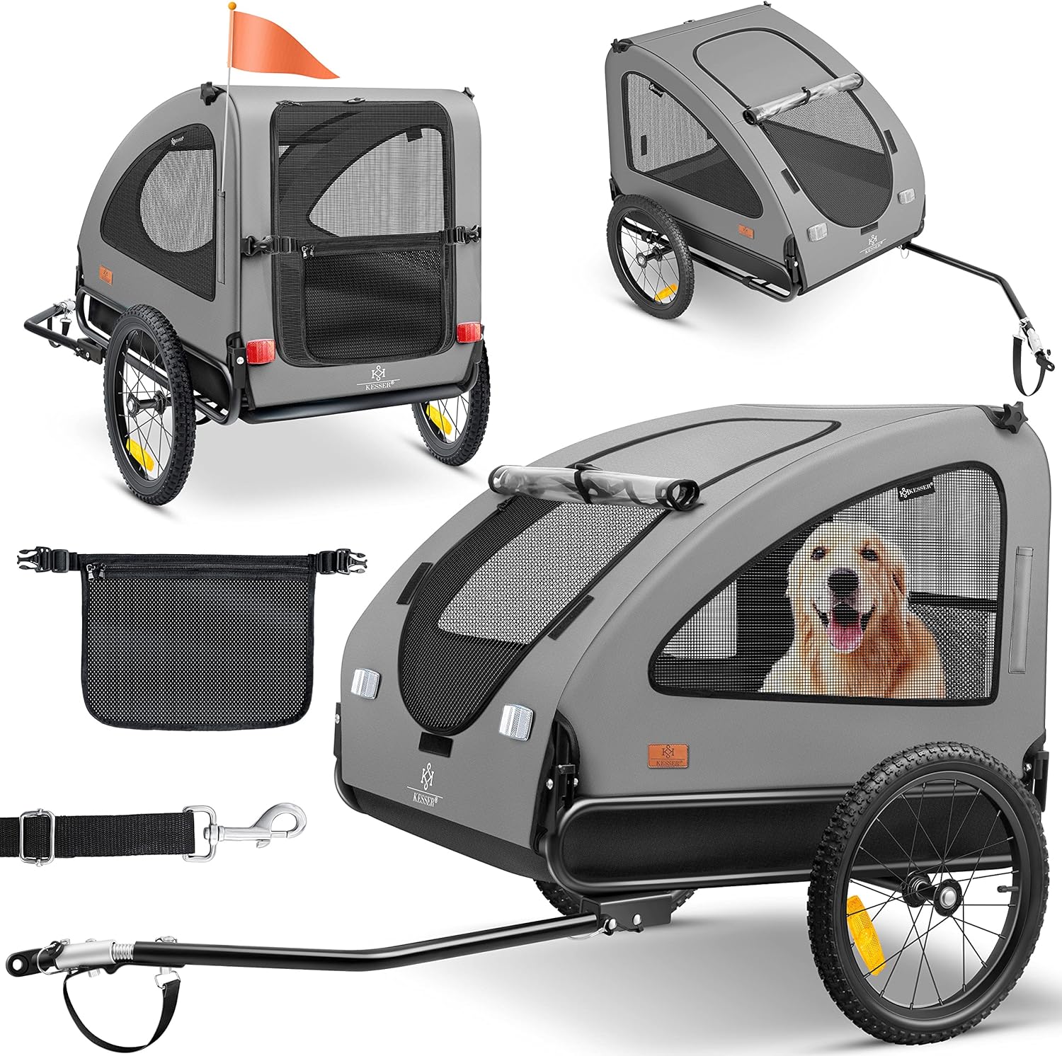 KESSER® Hundeanhänger Boxer 2-in-1 Hundebuggy Fahrradanhänger groß ca. 250L Volumen - Inkl. Fahne und Tasche - 600D Oxford Canvas, Klappbar SmartSpace Concept, max. 45kg